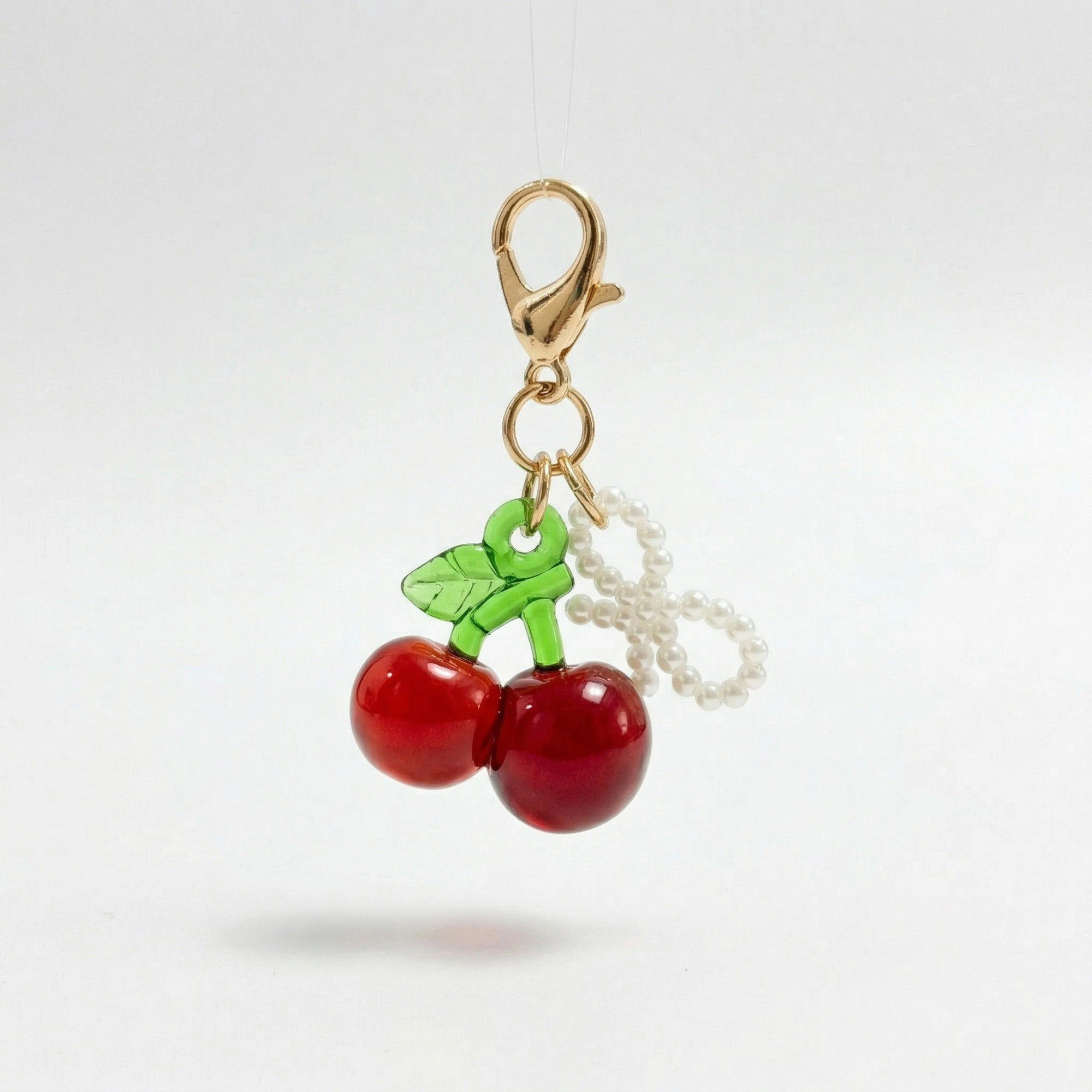 Alilang Women's 3 Pcs Cherry Charm Clip Set with Faux Pearl Accent Decorative Bag Keychain Accessory