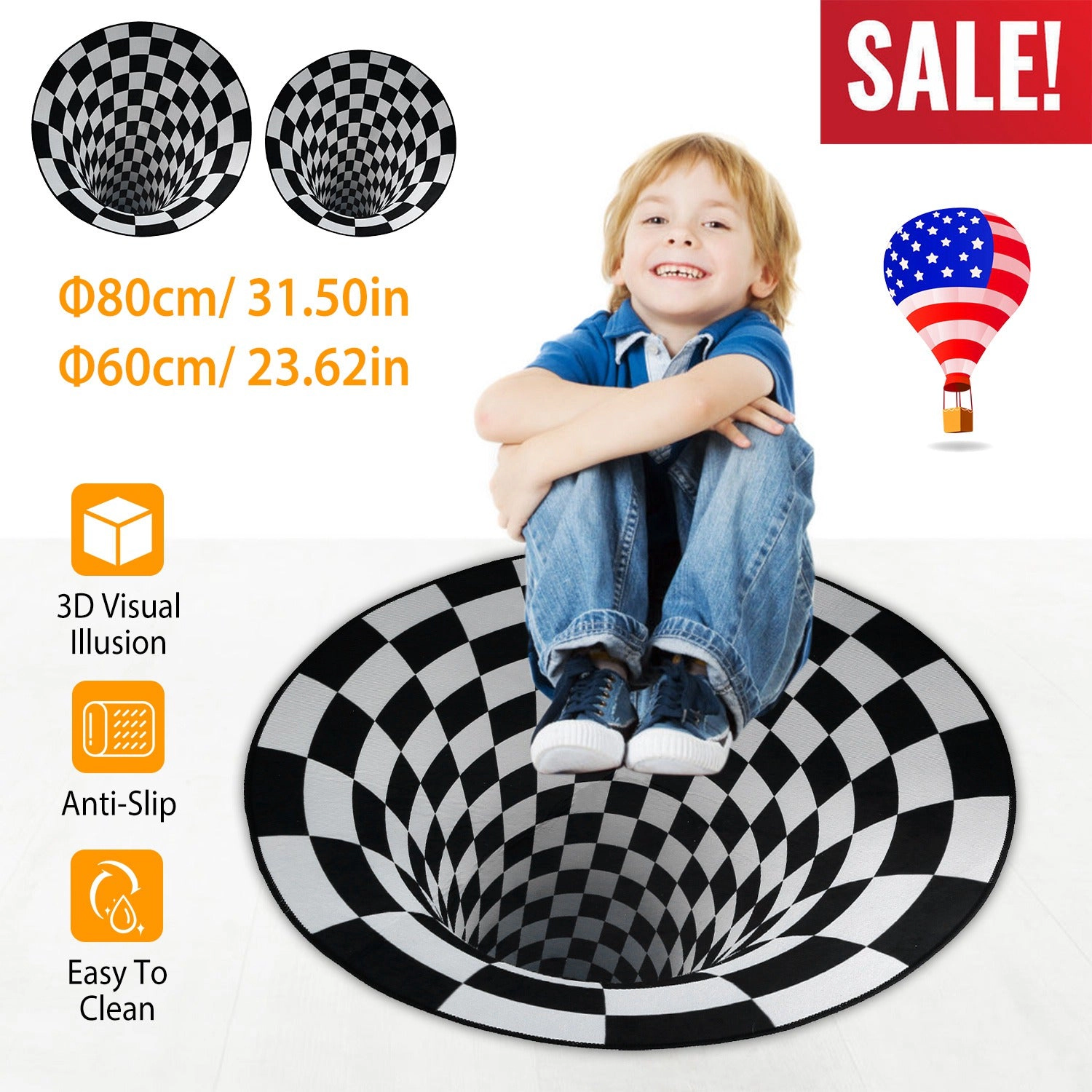 GBruno 3D Illusion Round Area Rug 80 Cm