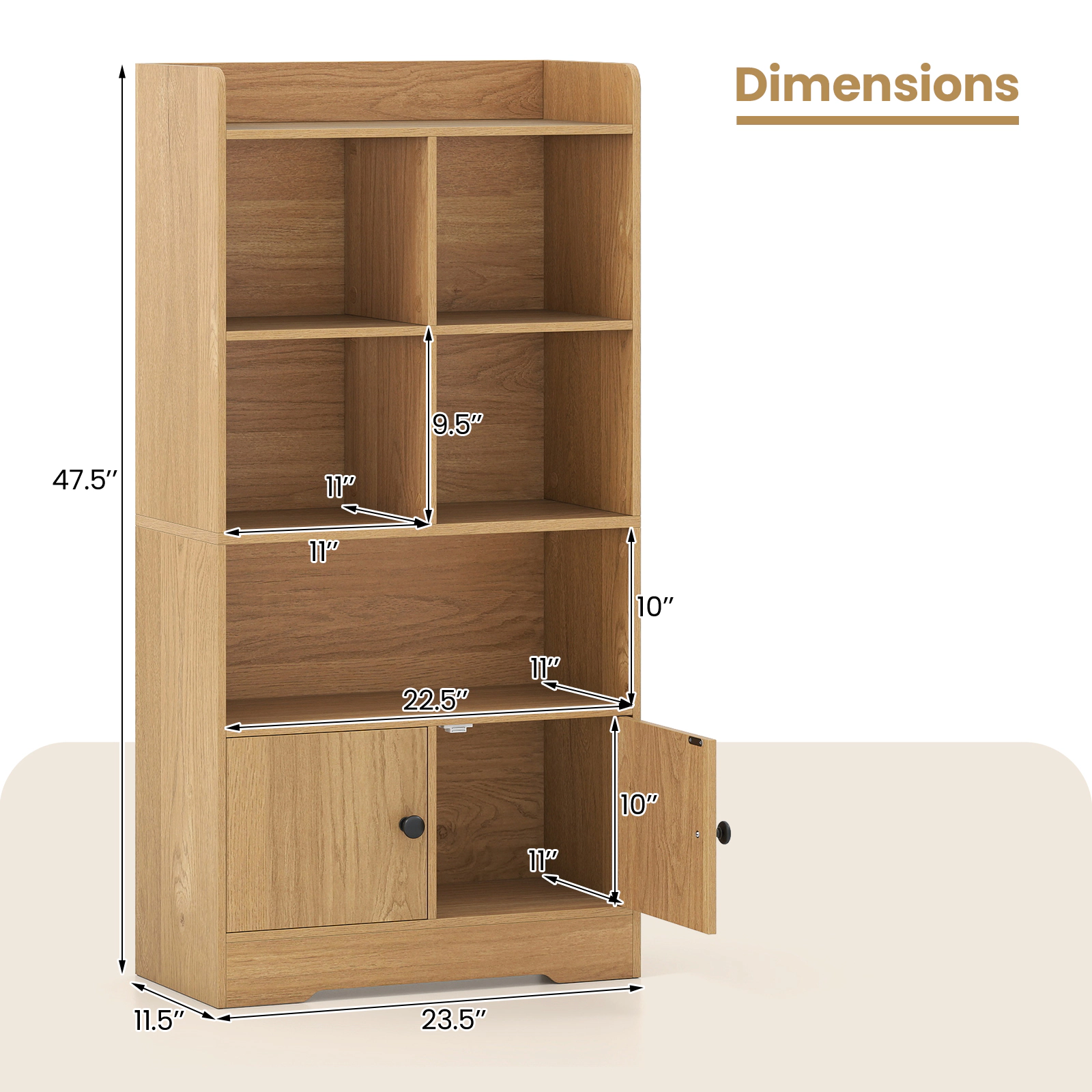 SUGIFT 4-Tier Engineered Wood Bookshelf with 4 Cubes and 2 Doors 44-lb Top Capacity White