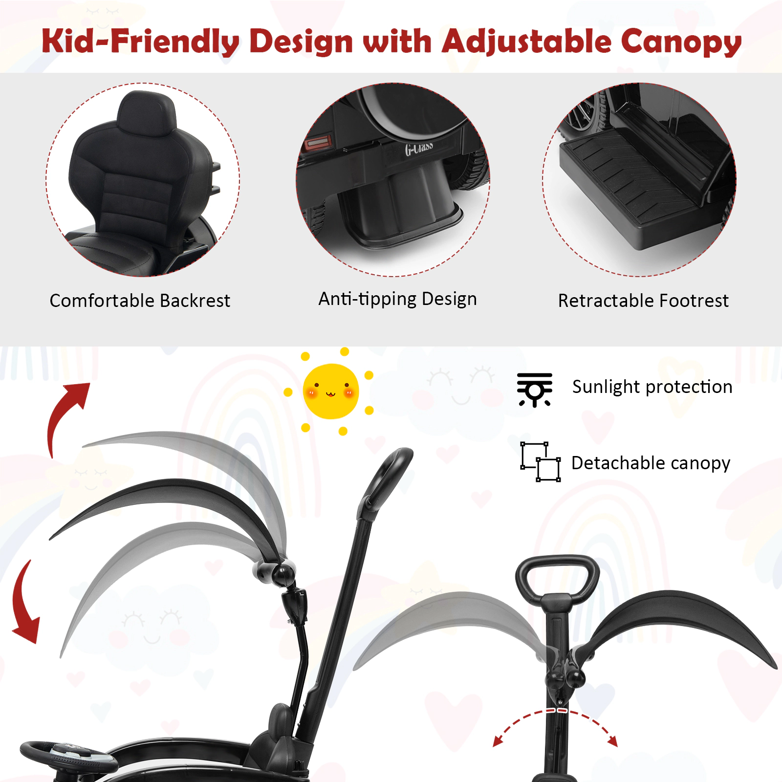 Hivvago 3-In-1 Ride on Push Car Mercedes Benz G350 Stroller Sliding with Canopy