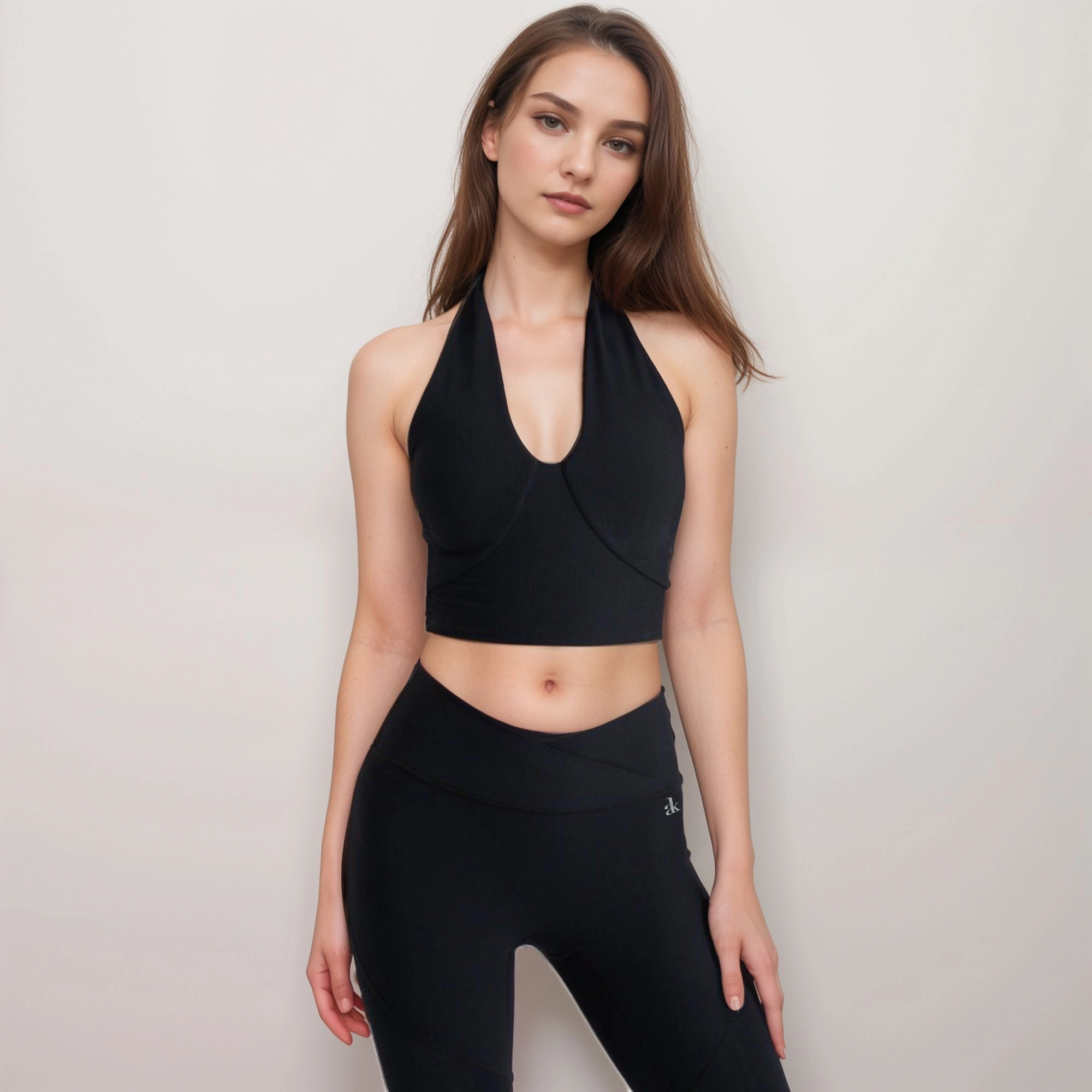 Anna-Kaci Women's Ribbed Halter Crop Tank Top with Deep V Neckline Seam Detailing