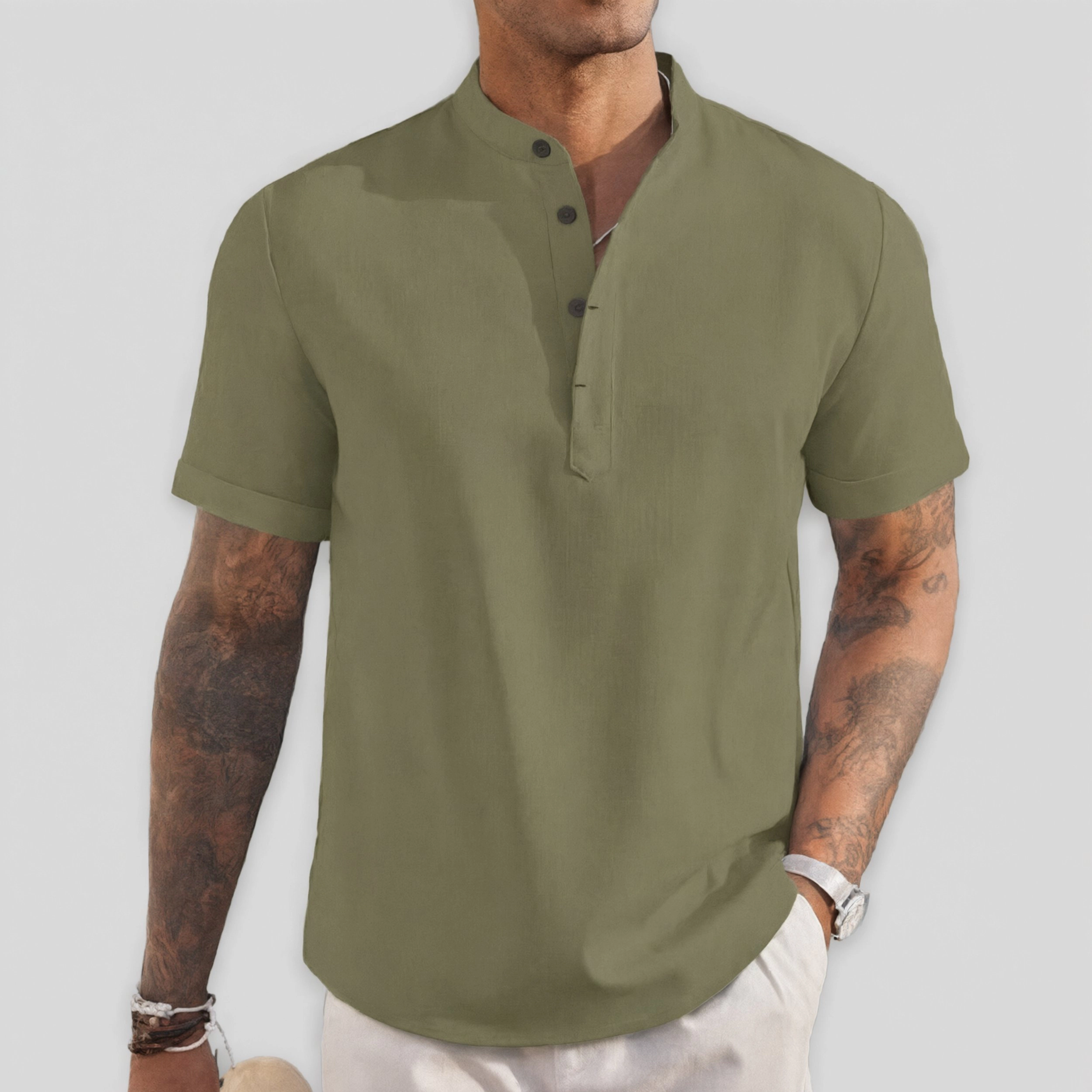 COOFANDY Mens  Short Sleeve Henley Shirts V Neck Button Striped Casual Tops