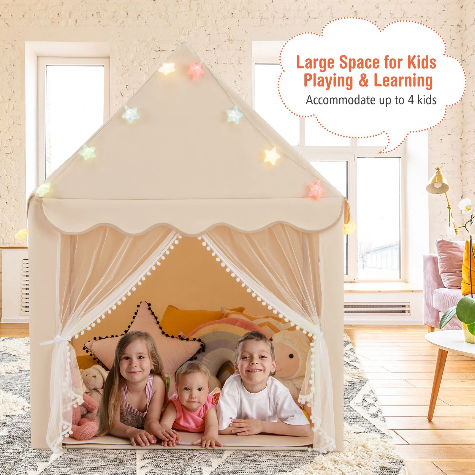 SlickBlue Large Kids Playhouse Tent with Mesh Windows and Curtains