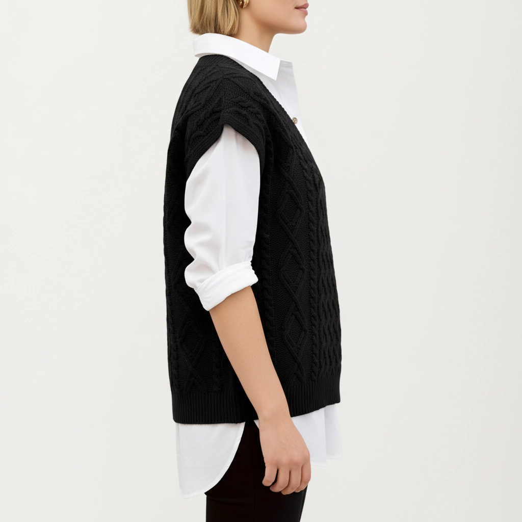 Anna-Kaci Women's Cable Knit Sleeveless Sweater Vest with V Neckline and Textured Pattern