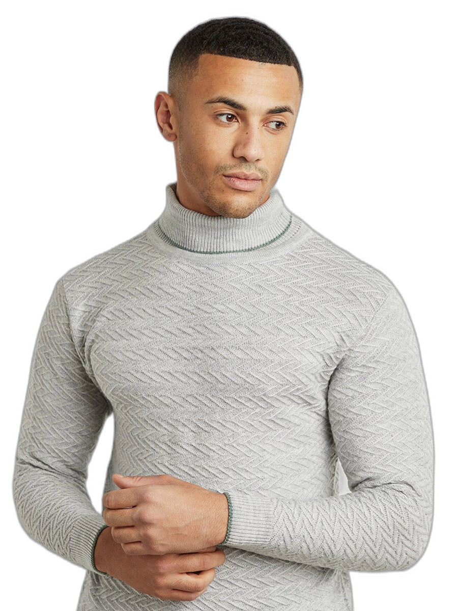 Campus Sutra Men Solid Turtle Neck Sweater - Light Grey, 100% Cotton