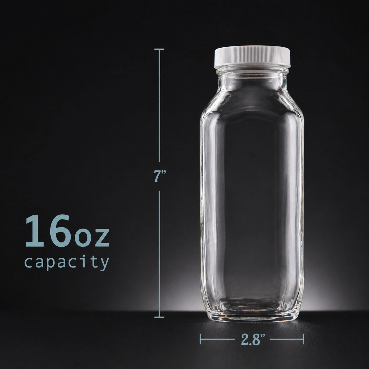 WZK Set of 2 16 Oz Square Airtight Lids Glass Milk Bottles