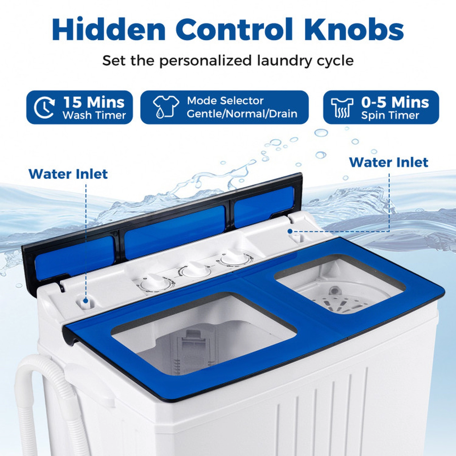 SUGIFT Twin Tub Portable Washing Machine Mini Laundry Machine 11-lb Wash 7-lb Spin Capacity Blue