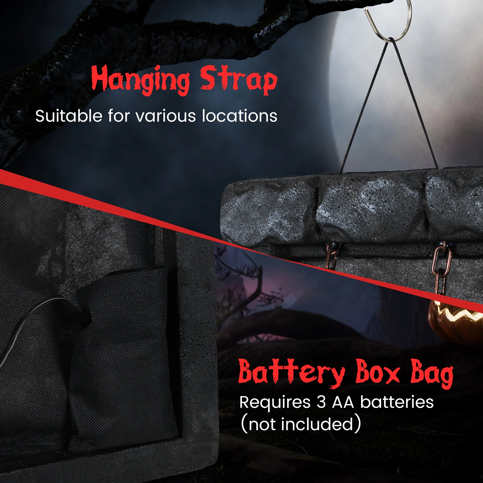 SUGIFT 18-in x 12.5-in Sound-Activated Red LED Eyes Hanging Halloween Zombie Prisoner Decor 3-in Frame 1-lb