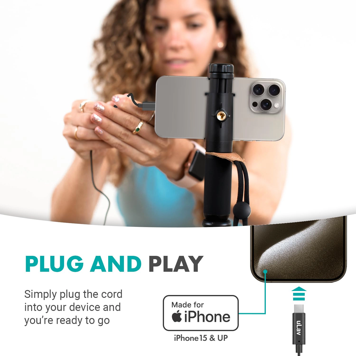 Movo USB-C Wired Omnidirectional Lavalier Clip On Microphone for iPhone 15