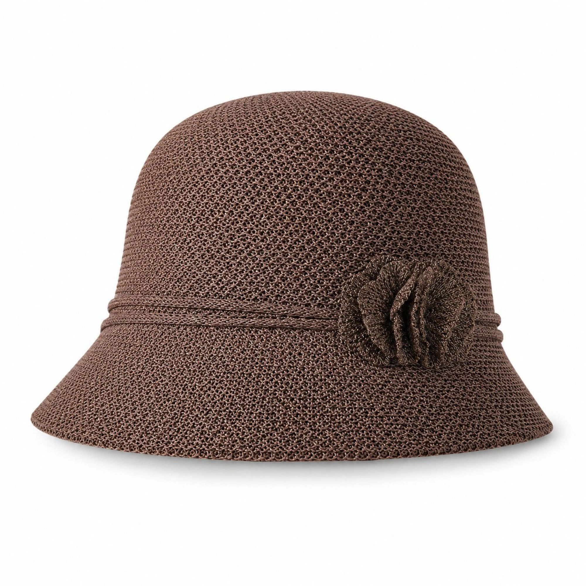 Anna-Kaci Women's Woven Cloche Sun Hat with Floral Accent and Short Brim