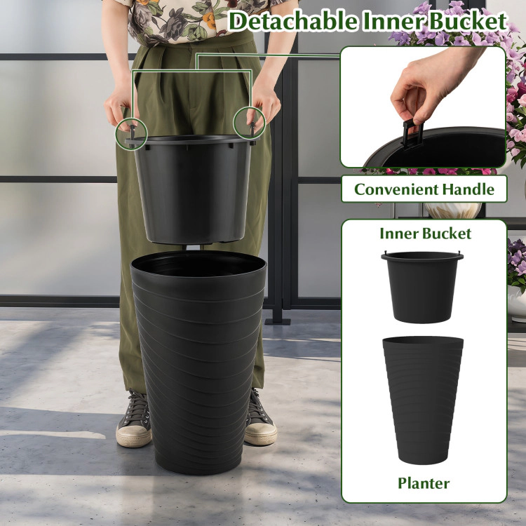 Hivvago 18 Inch Tall Flower Pot Set of 2 with Insert Bucket and Handle Design