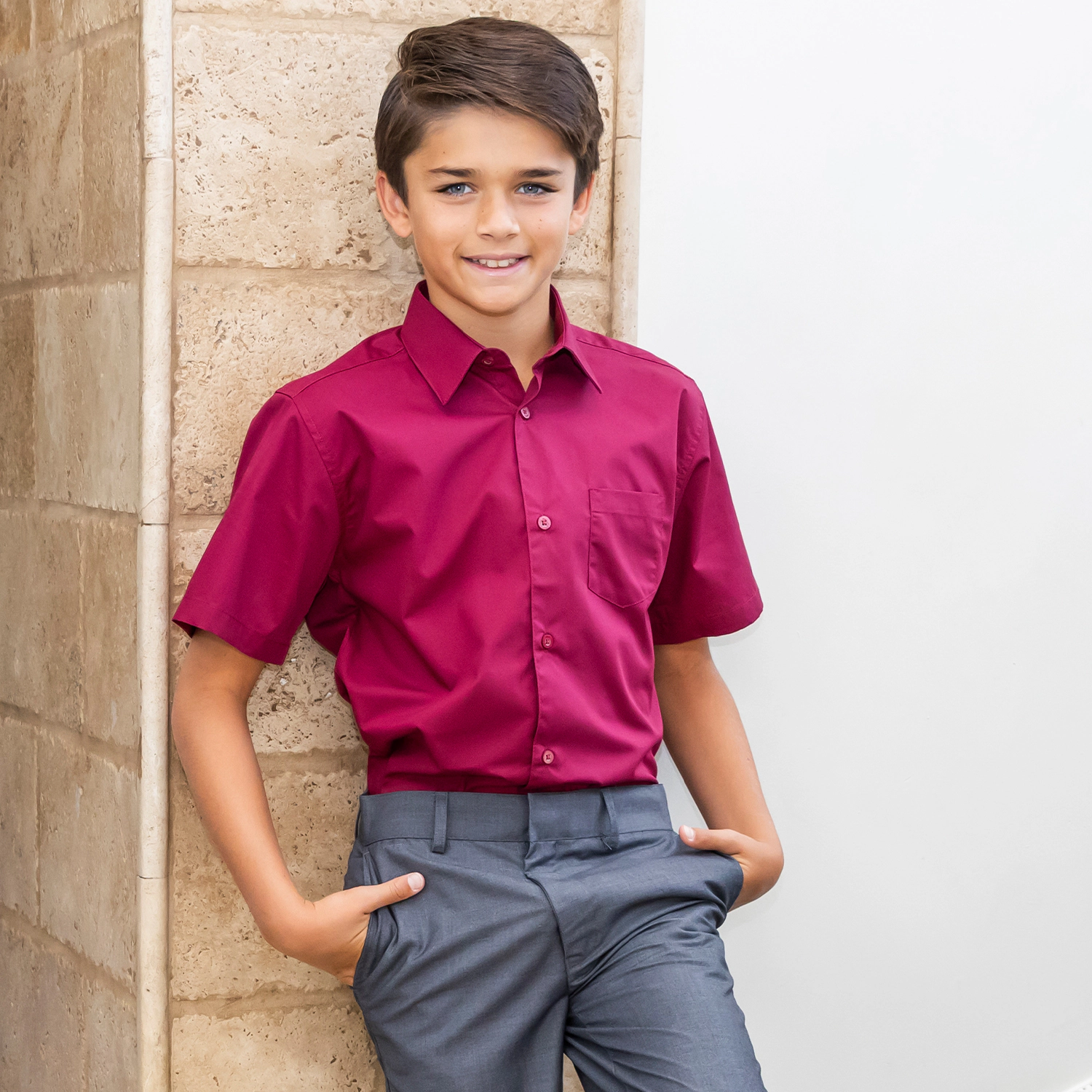 Gioberti Boy's Short Sleeve Solid Dress Shirt