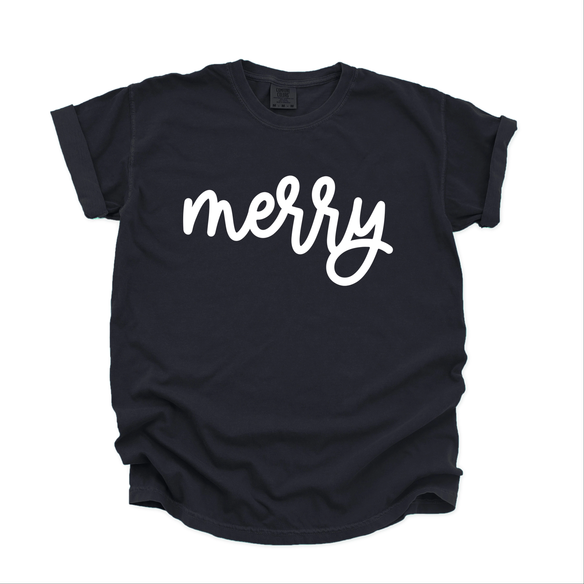 Simply Sage Market - Women's Garment Dyed Graphic T-Shirt Merry Bold Cursive Puff Print