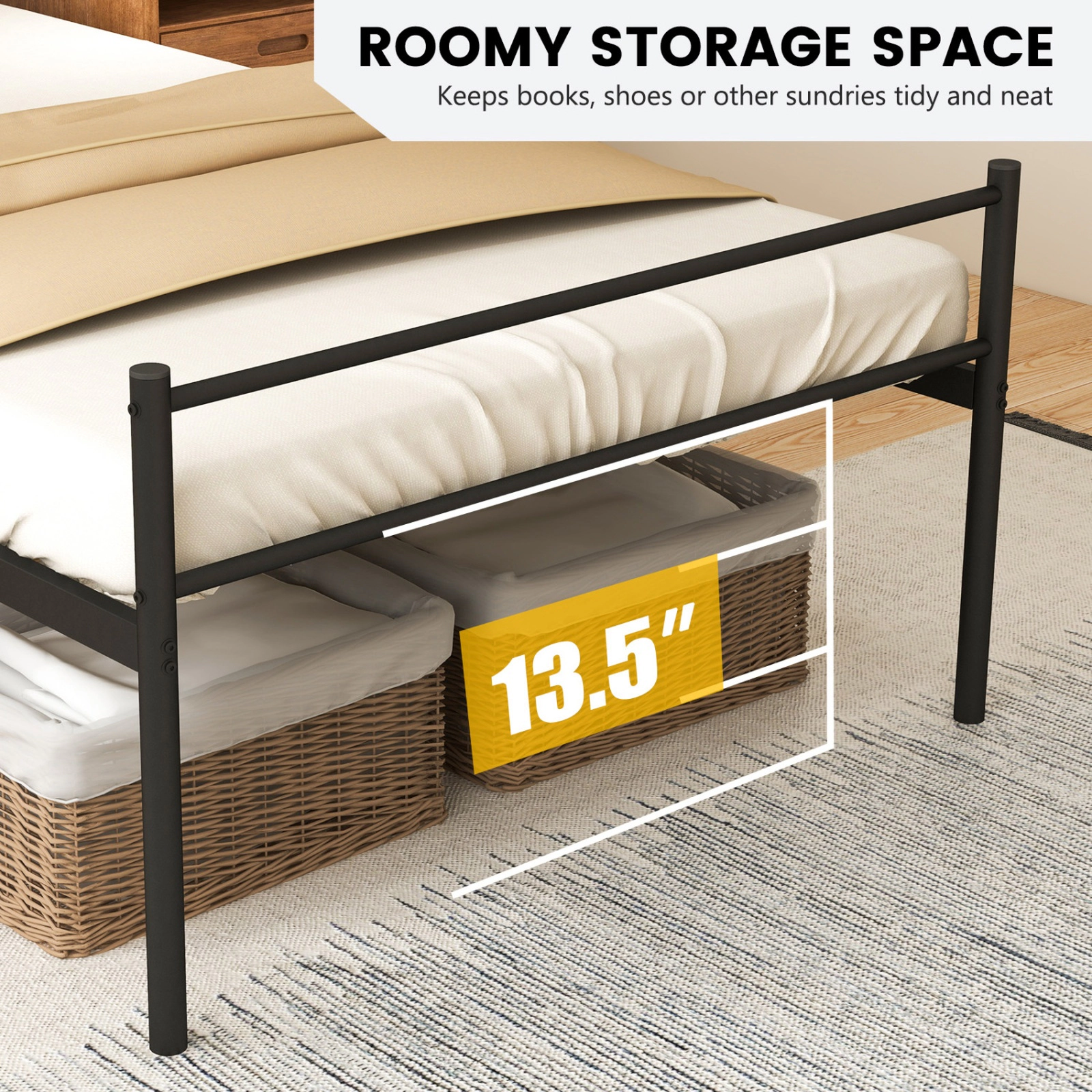 SUGIFT Twin Size 490-lb Bed Capacity Metal Platform Bed Frame with Headboard and Footboard 77.5-in L 41-in W Black