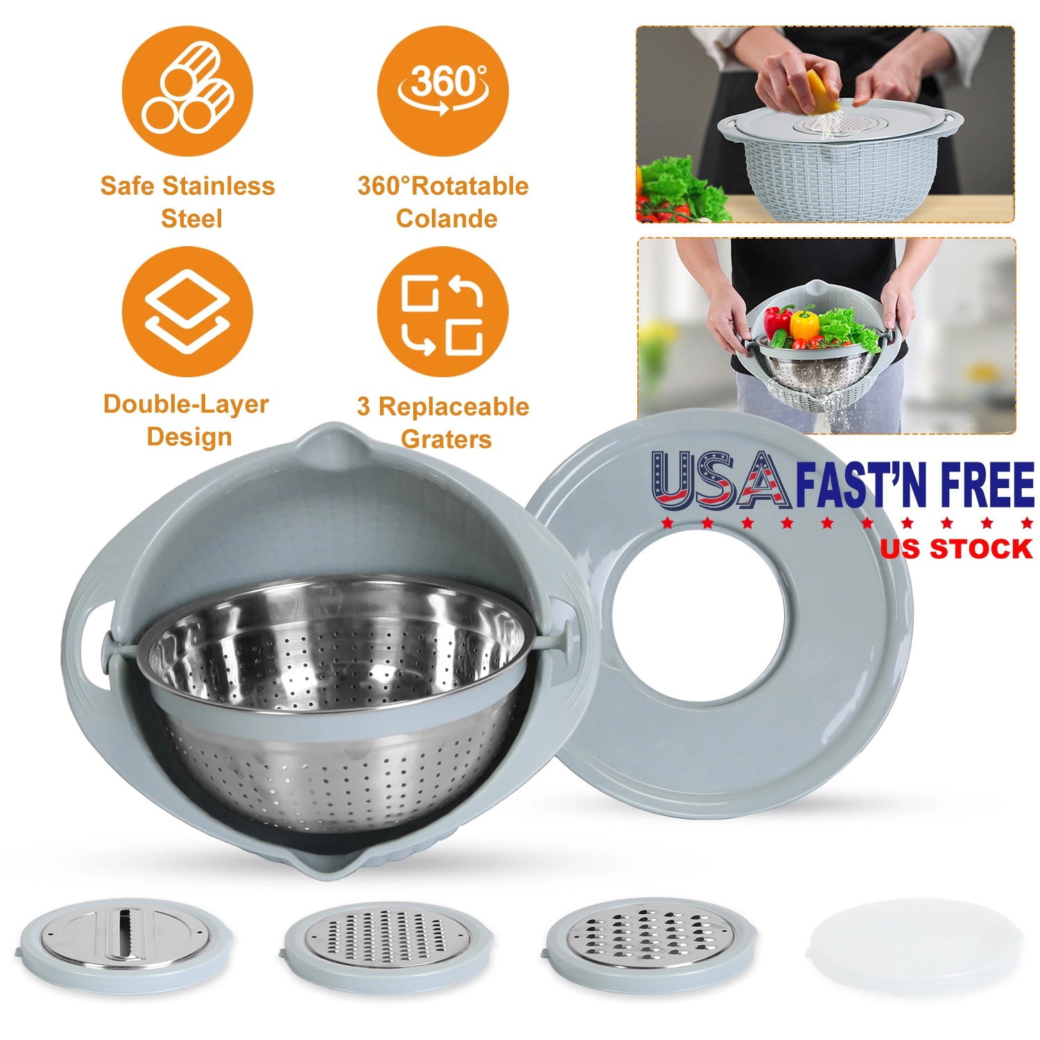 GBruno Stainless Steel Mixing Bowl With Grater Set