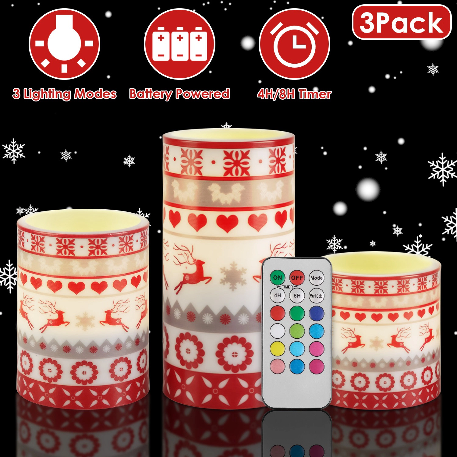 GBruno 3-Pc LED Deer Candles With Remote & Timer