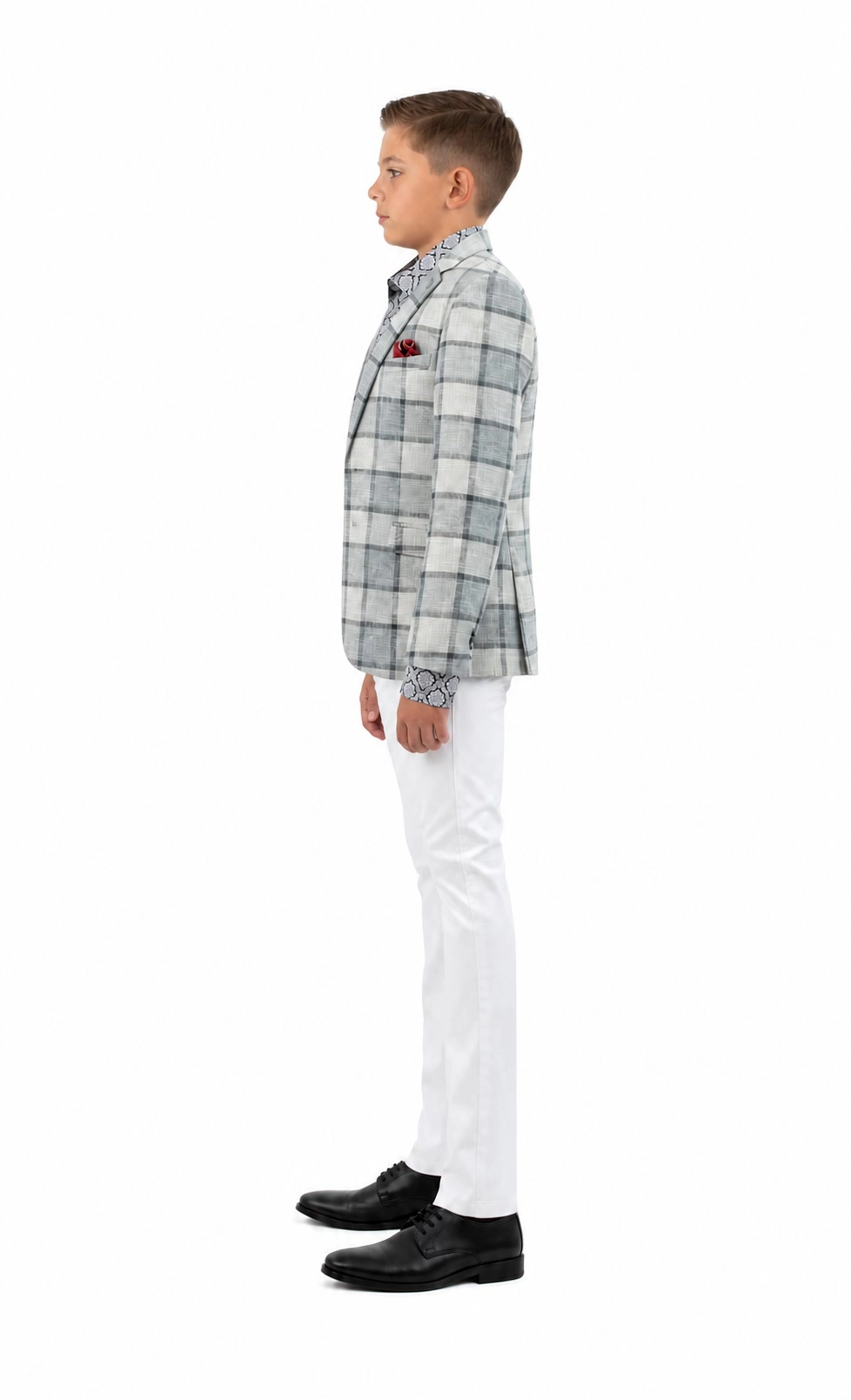 Elie Balleh Boys Slim Fit Big Plaid Blazer