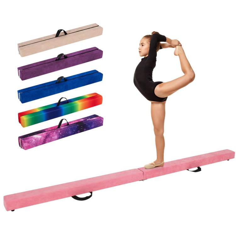 SUGIFT Pink 9-ft 160-lb Capacity Folding Gymnastics Balance Beam with Pine Wood Core and Anti-Slip Base
