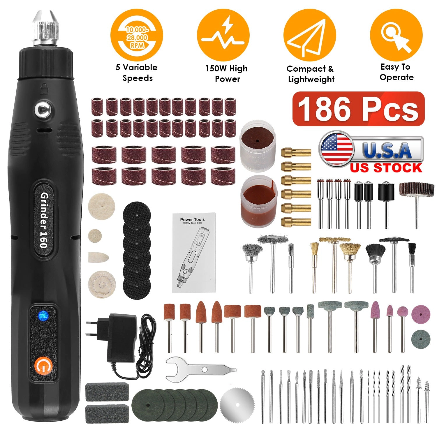 IMounTEK Unisex 186-Piece Corded Rotary Tool Set