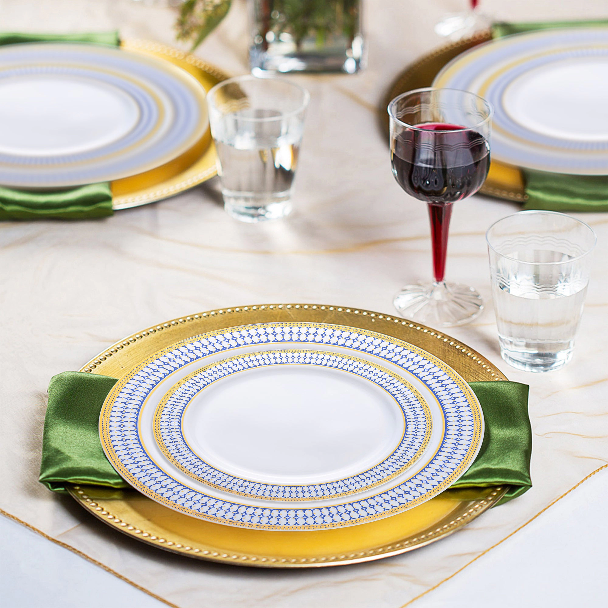 Smarty Had A Party White with Blue and Gold Chord Rim Plastic Wedding Value Set