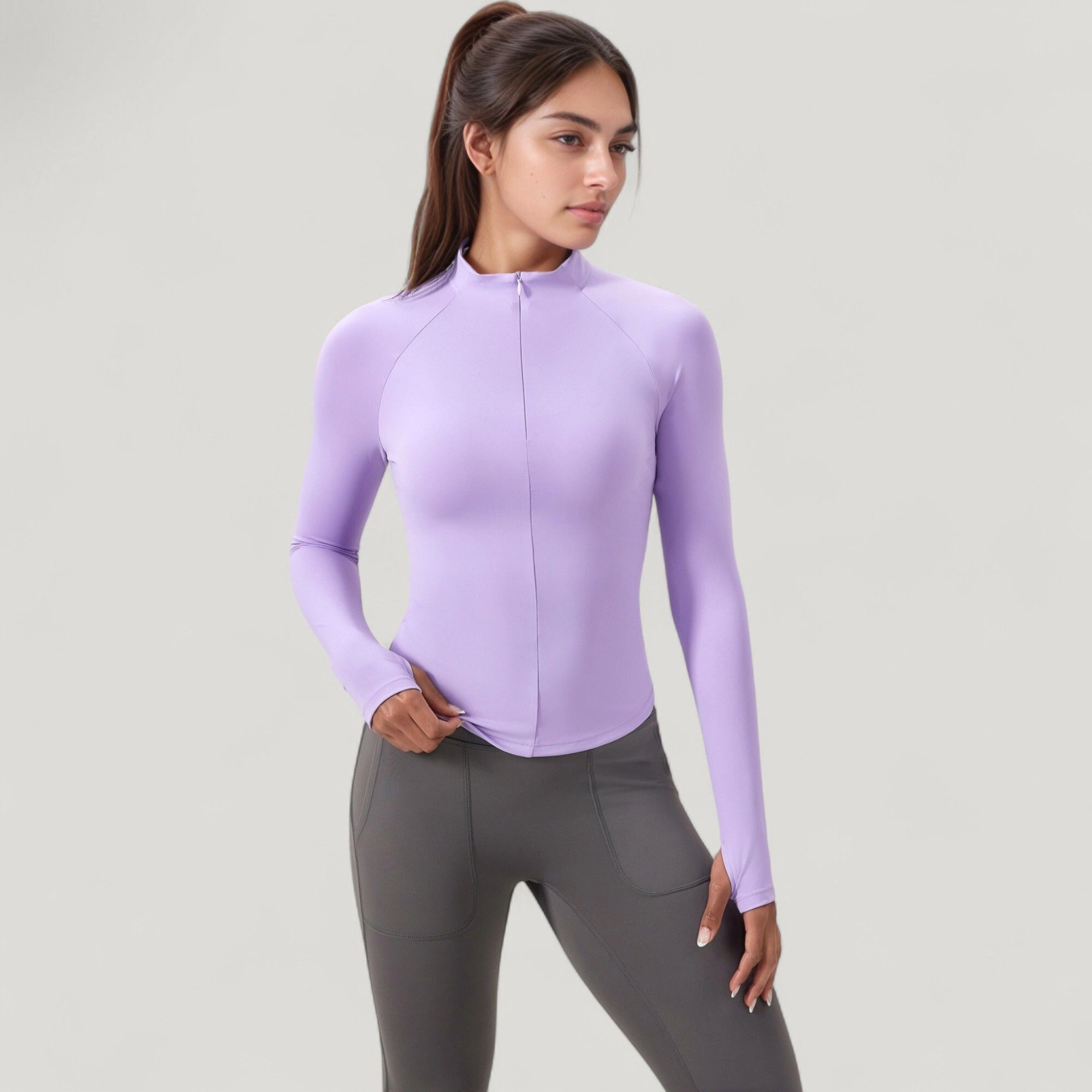 Anna-Kaci Women's Long Sleeve Half-Zip Slim Fit Active Jacket with Thumbhole Cuffs and Mock Neck