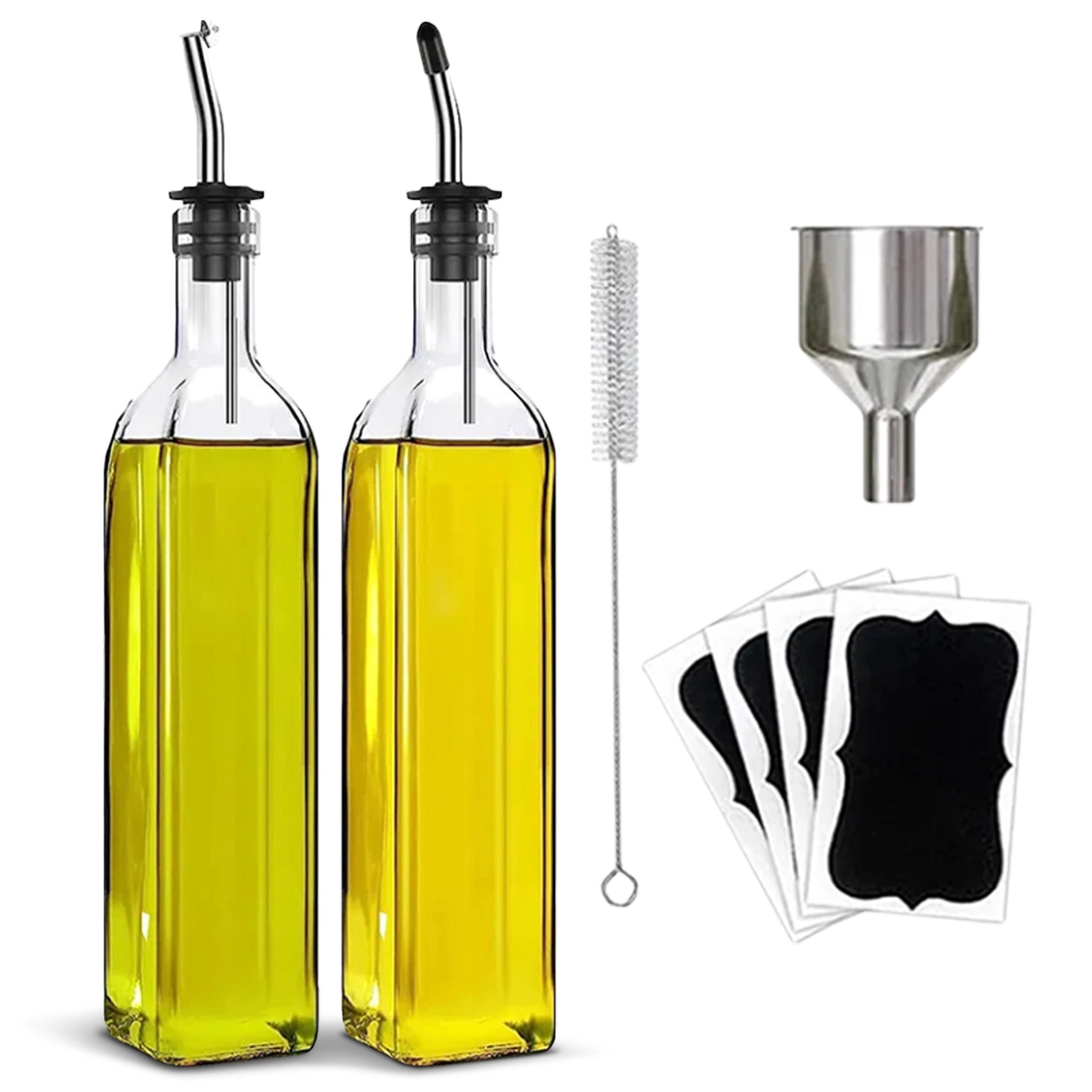 Cheer Collection 2 Pack Glass Olive Oil Dispenser Set 17oz with Funnel Brush
