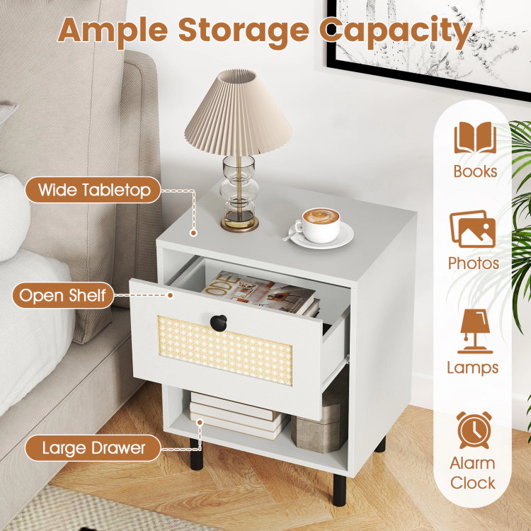 Hivvago Two-Piece Bohemian End Table Set with Cane Drawer Front and Open Compartment