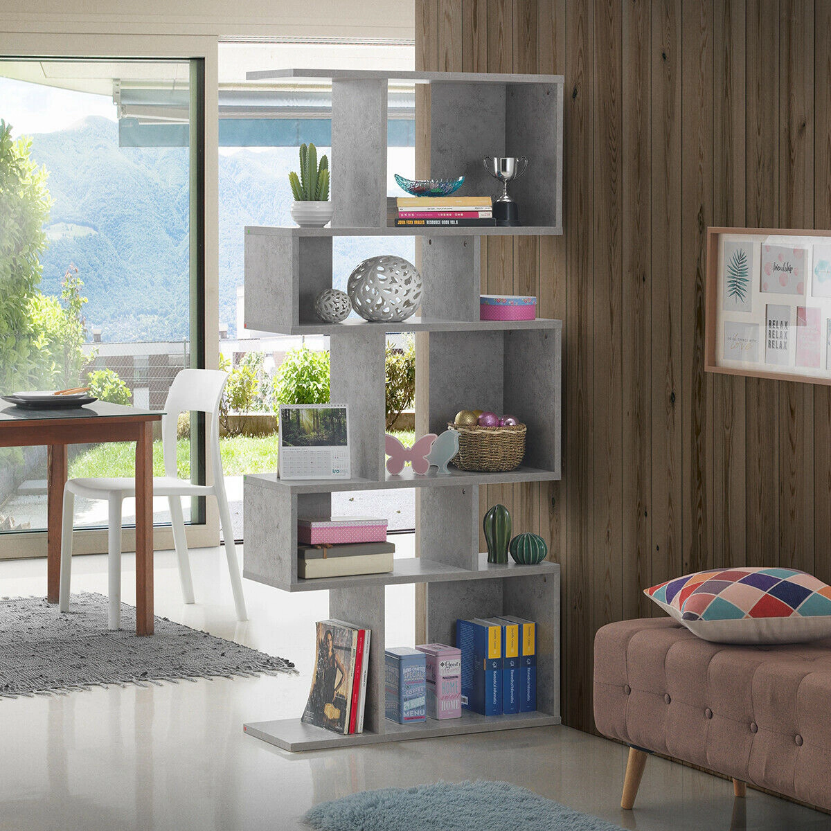 Costway 5 Cubes Ladder Shelf Freestanding Corner Bookshelf Display Rack Bookcase Black