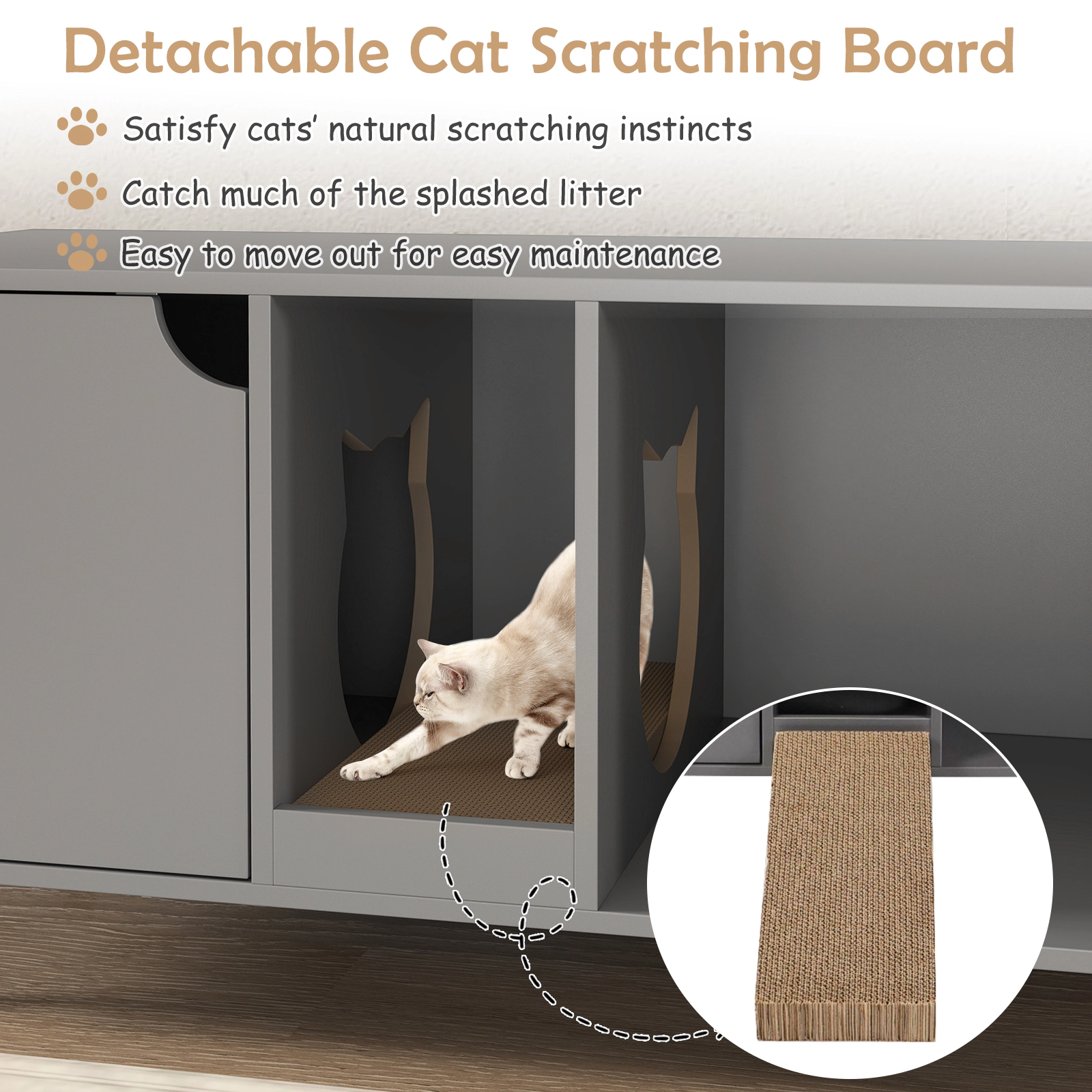 SUGIFT 40-in Cat Litter Box Enclosure Hidden Cat Washroom with Scratching Board for 2 Cats Black/White