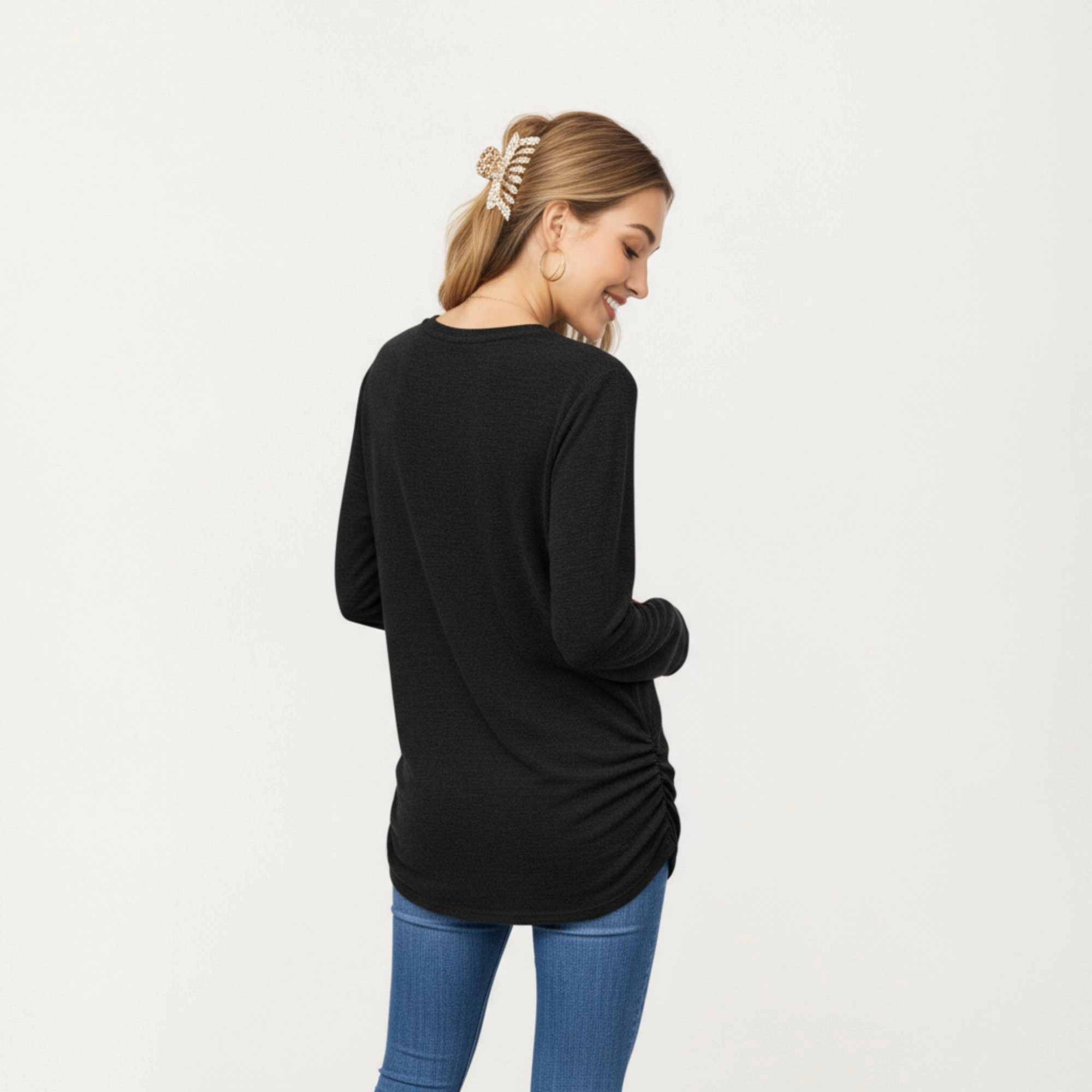 Anna-Kaci Women's Crew Neck Soft Knit Relaxed Fit Long Sleeve Top