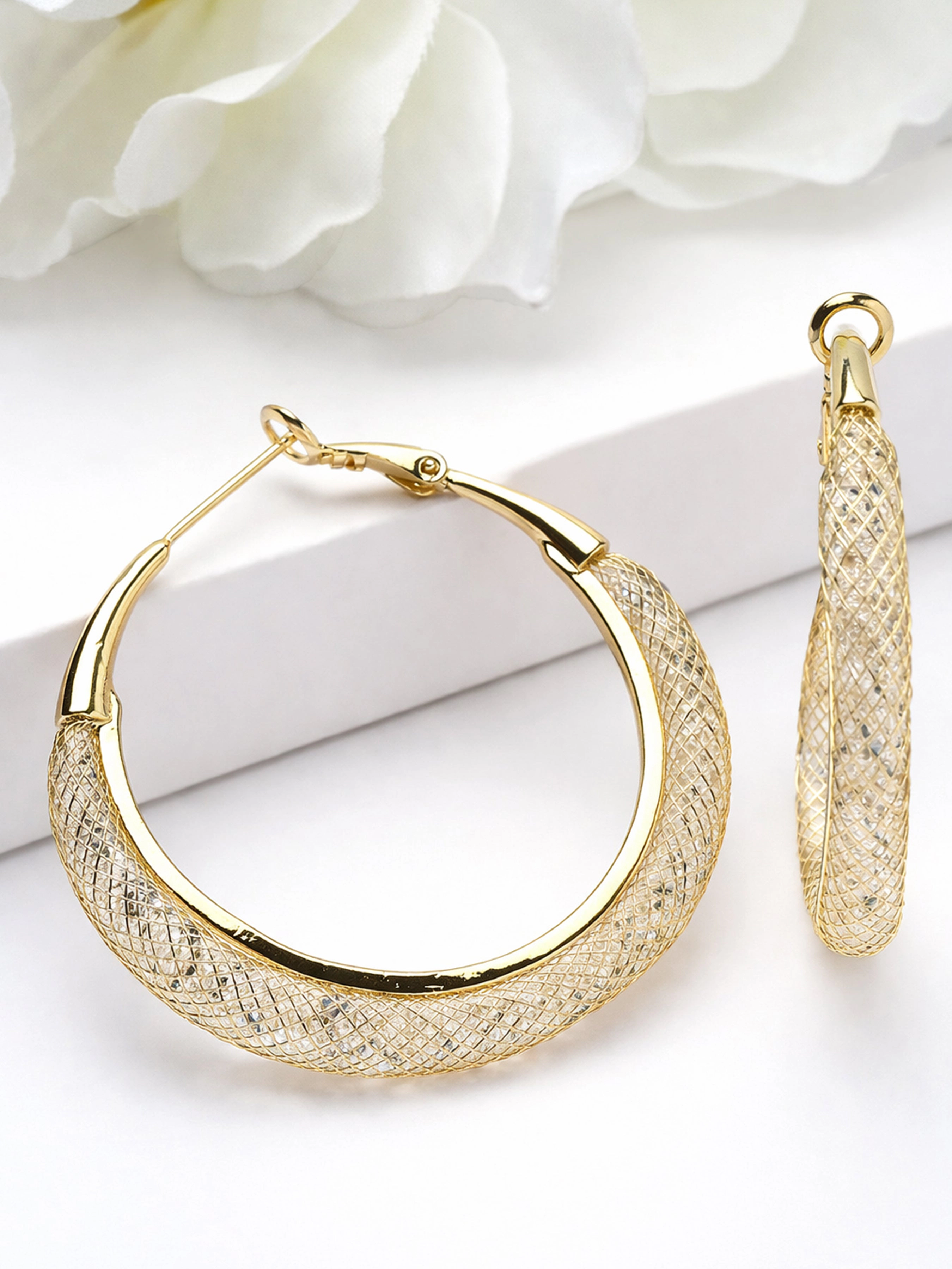 AGP PARIS Womens Textured Wide Hoop Earrings