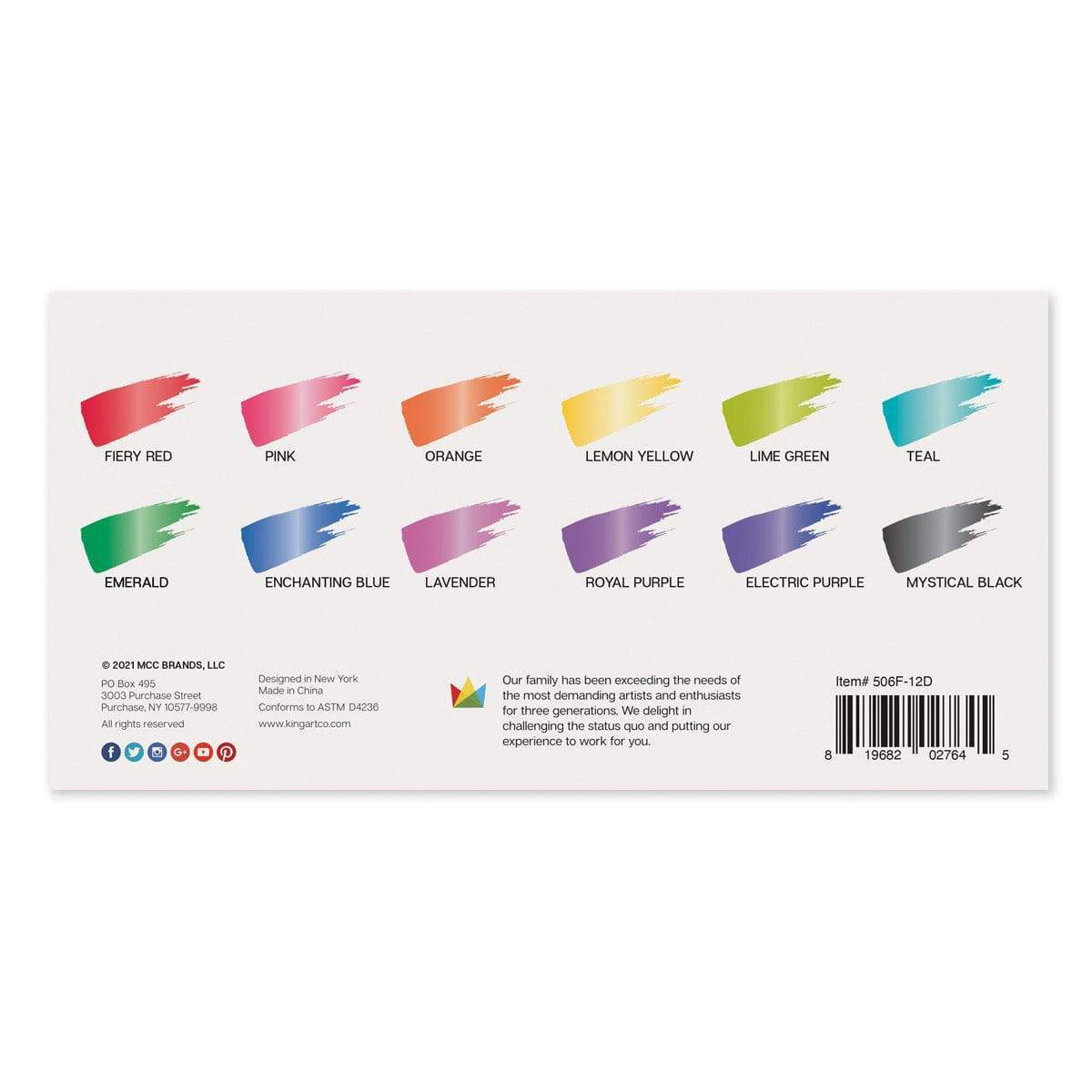 KINGART Studio Acrylic Paint - 60ml Bottles - 12 Iridescent Colors