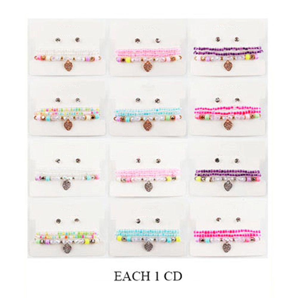 FASHNZFAB 12PCS - Kids Stone Paved Heart Charm Pointed Faceted Beaded  Stretch Bracelets with Earrings - Assorted
