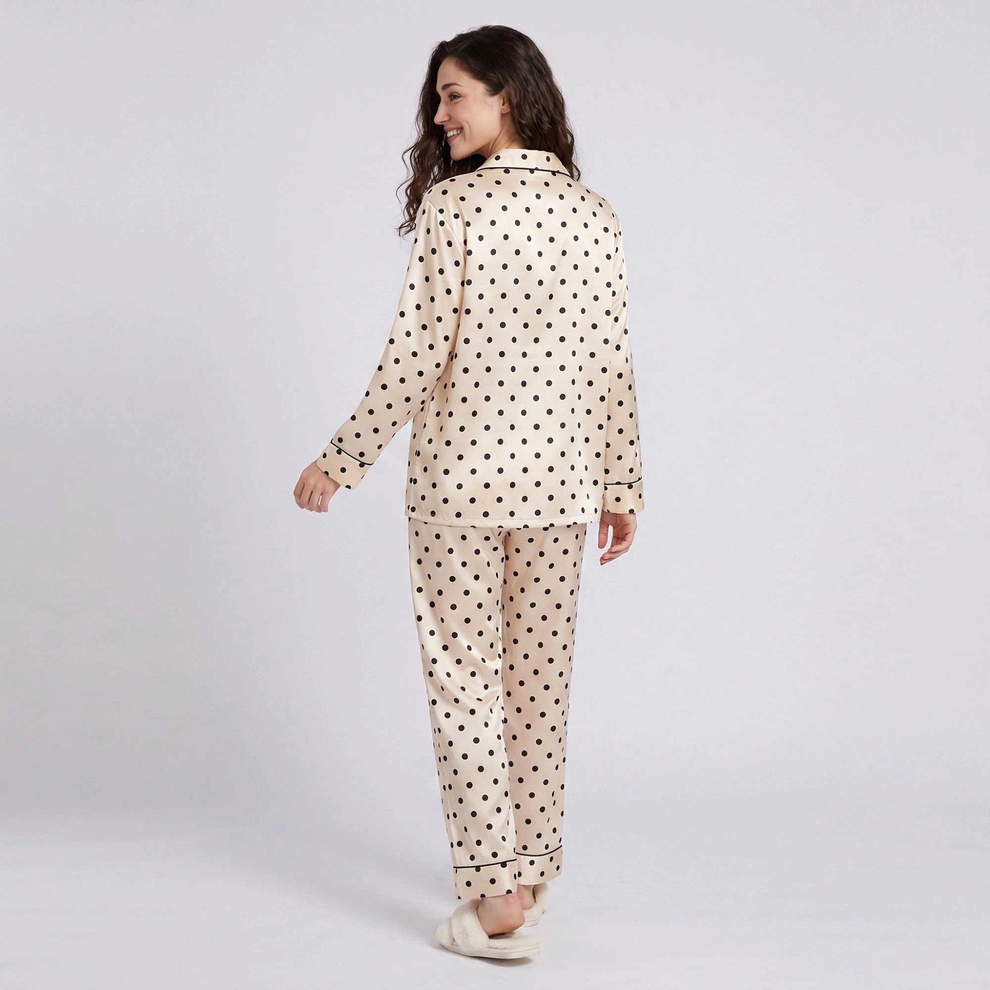 Anna-Kaci Women's 2-Piece Polka Dot Pajama Set with Button Front Top and Wide Leg Pants