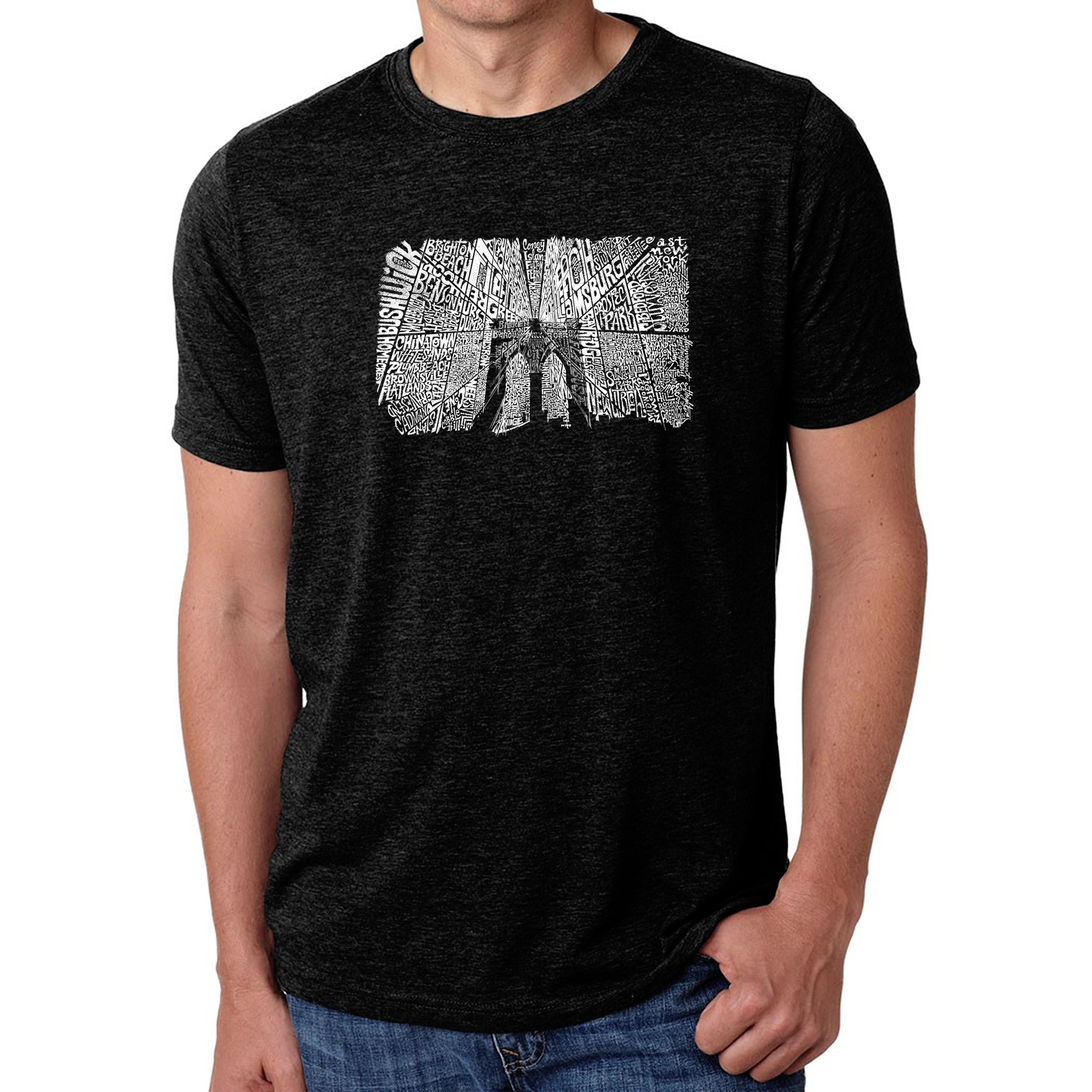 LA Pop Art Men's Cotton/Poly Blend Word T‑Shirt - Brooklyn Bridge