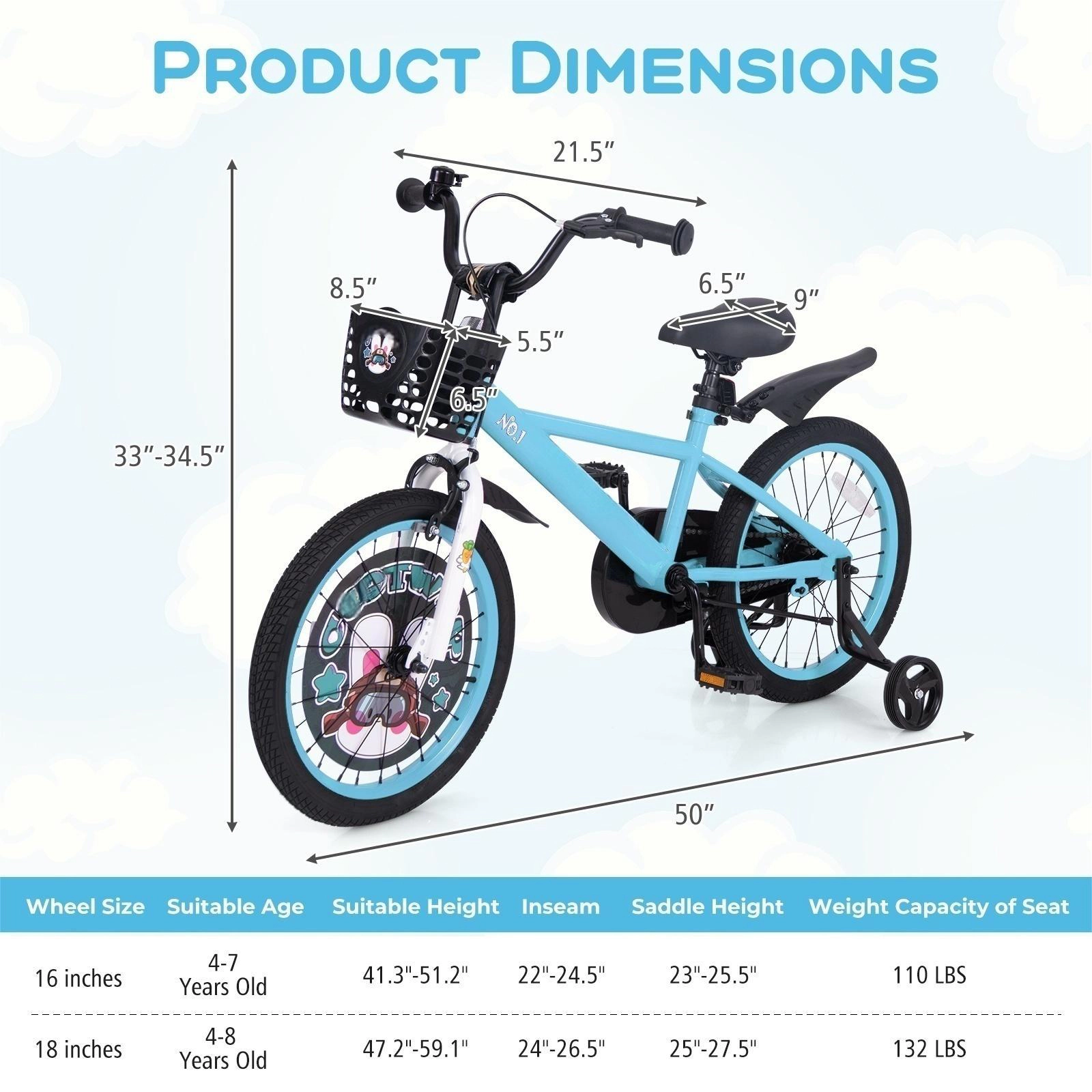 SUGIFT Kids Bicycle with Handbrake, Coaster Brake and Training Wheels 132-lb Capacity Ages 4-8 Blue