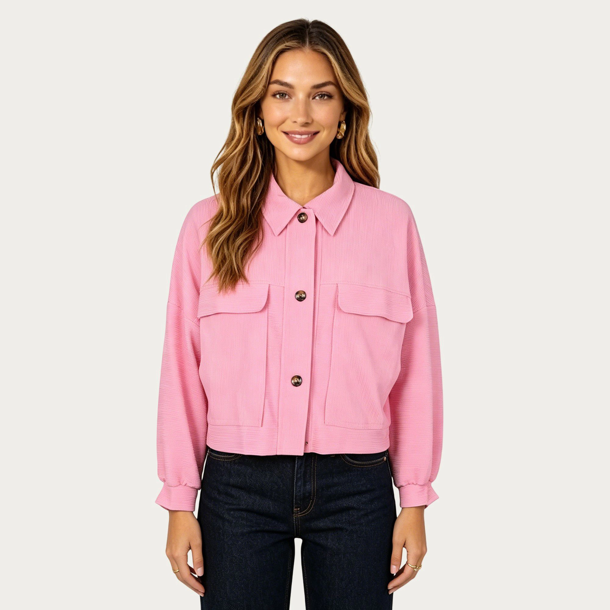 Anna-Kaci Women's Textured Knit Button Front Jacket with Oversized Chest Pockets Structured Hem and Everyday Silhouette