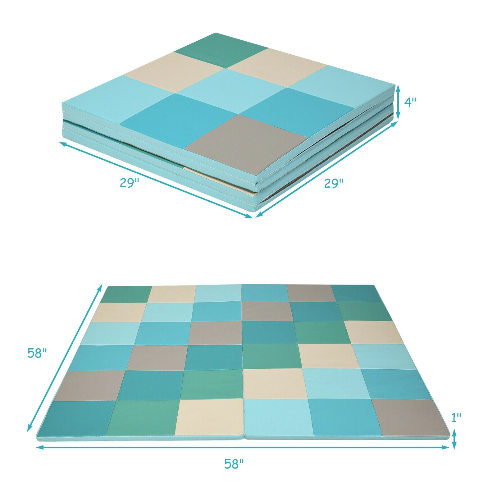 SUGIFT Light Blue 58-in Foldable Baby Play Mat with 1-in EPE Foam Core and Waterproof Non-Slip PU Top