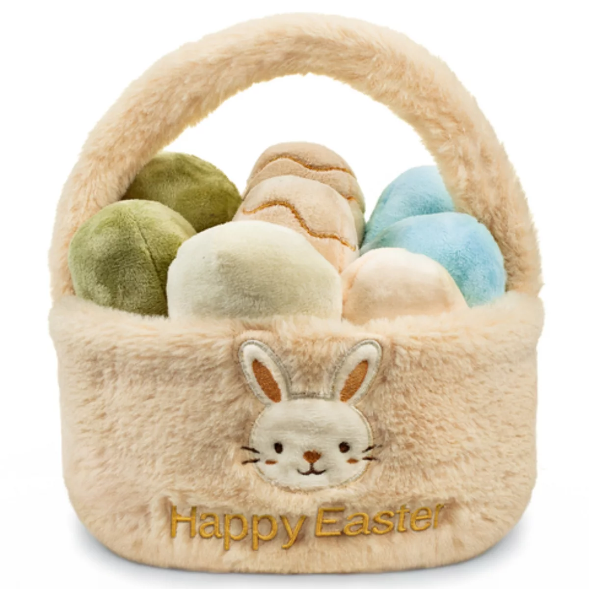 Sperric Easter Egg Plush Basket Toy Set, 9.5" Easter Egg Hunt Basket w/ Bunny Design, Soft Decorative Easter Plush Toys