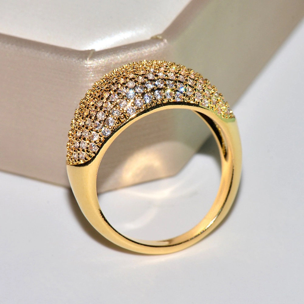 Pave‑Set Full Micro Pave Cubic Zirconia Dome Wide Band Ring for Women