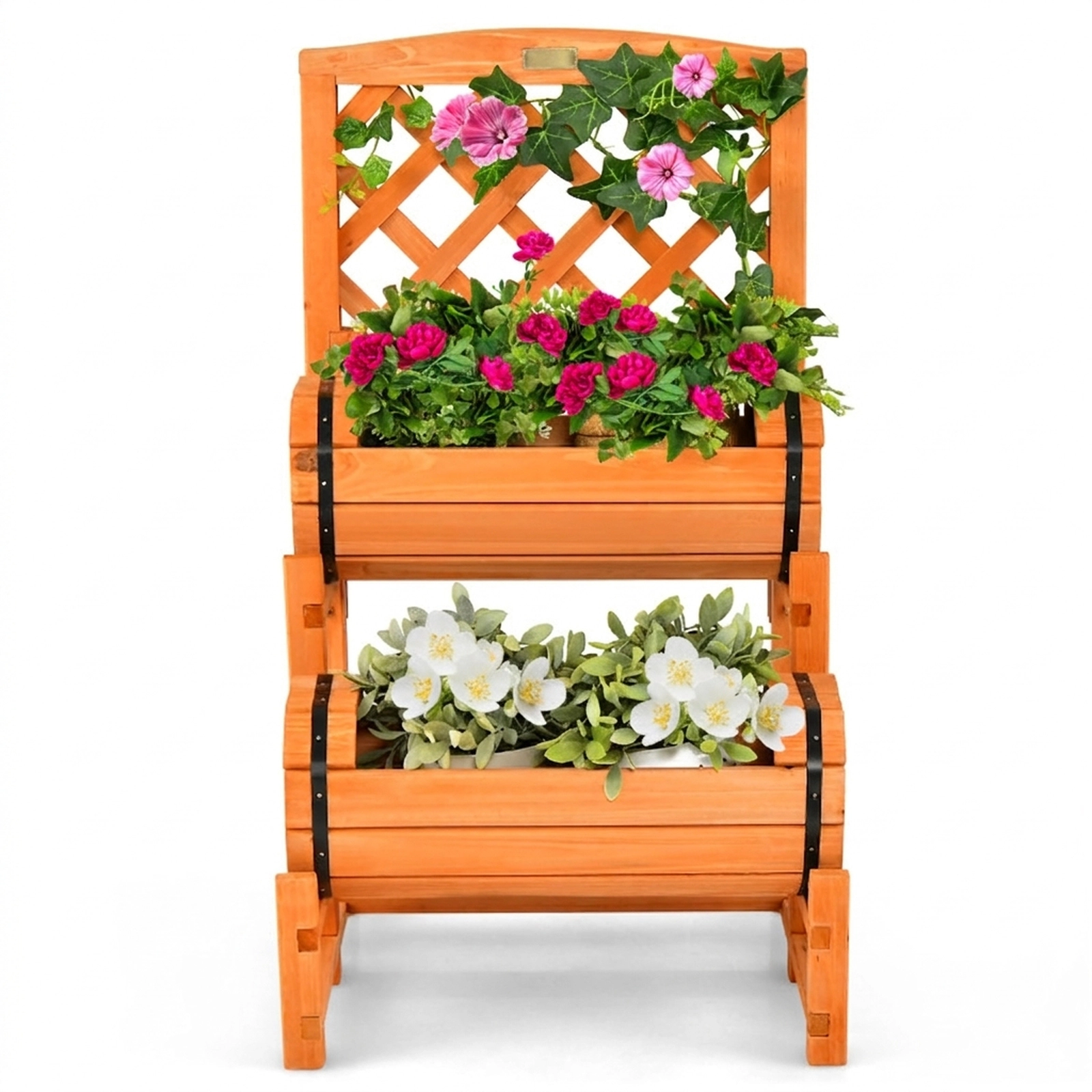 SUGIFT 2-Tier Raised Garden Bed with Cylindrical Planter Boxes and Trellis 22-lb Capacity Each Planter Box Orange