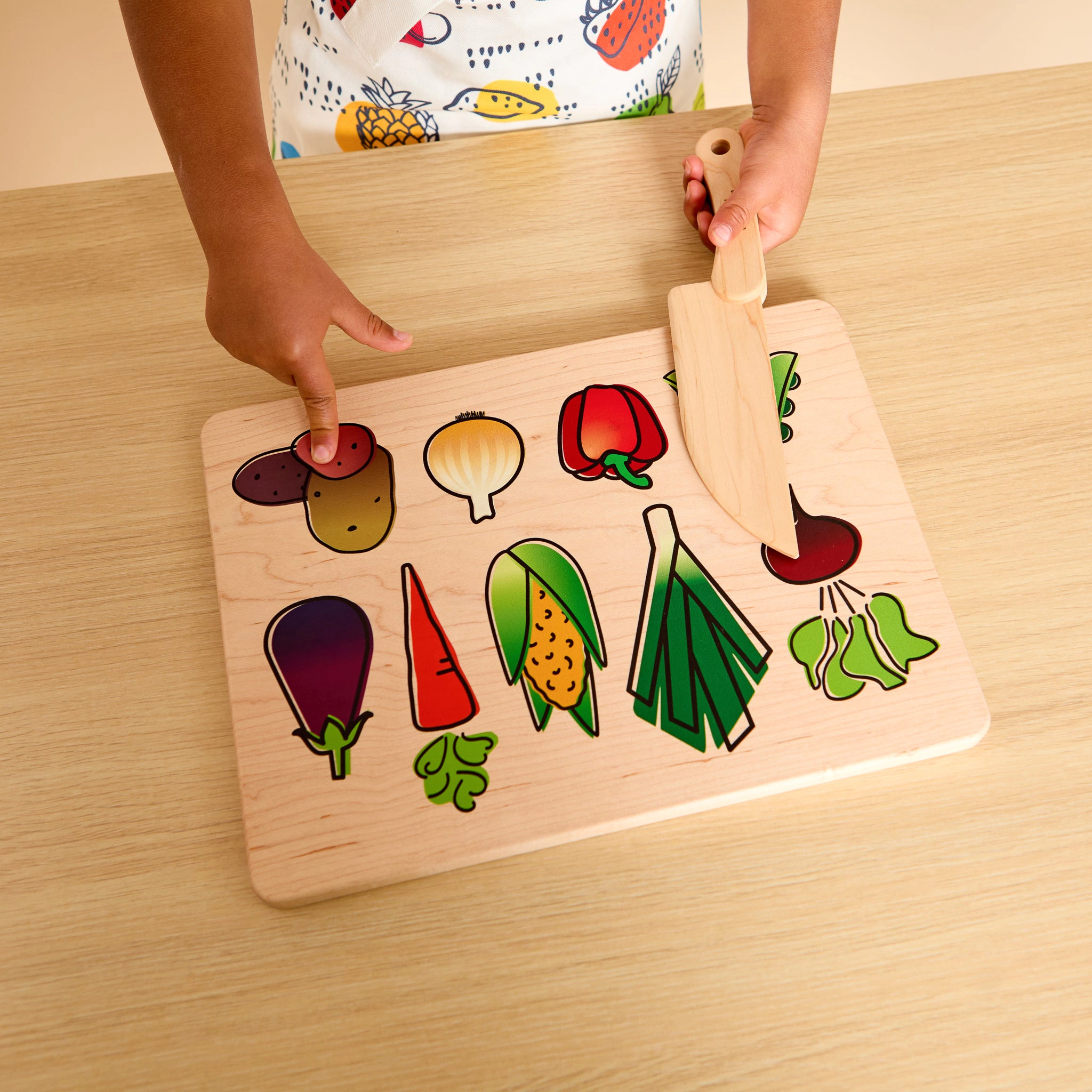 Kid's Chef-in-Training Maple Cutting Board with Handcrafted Wooden Knife, Made in the USA