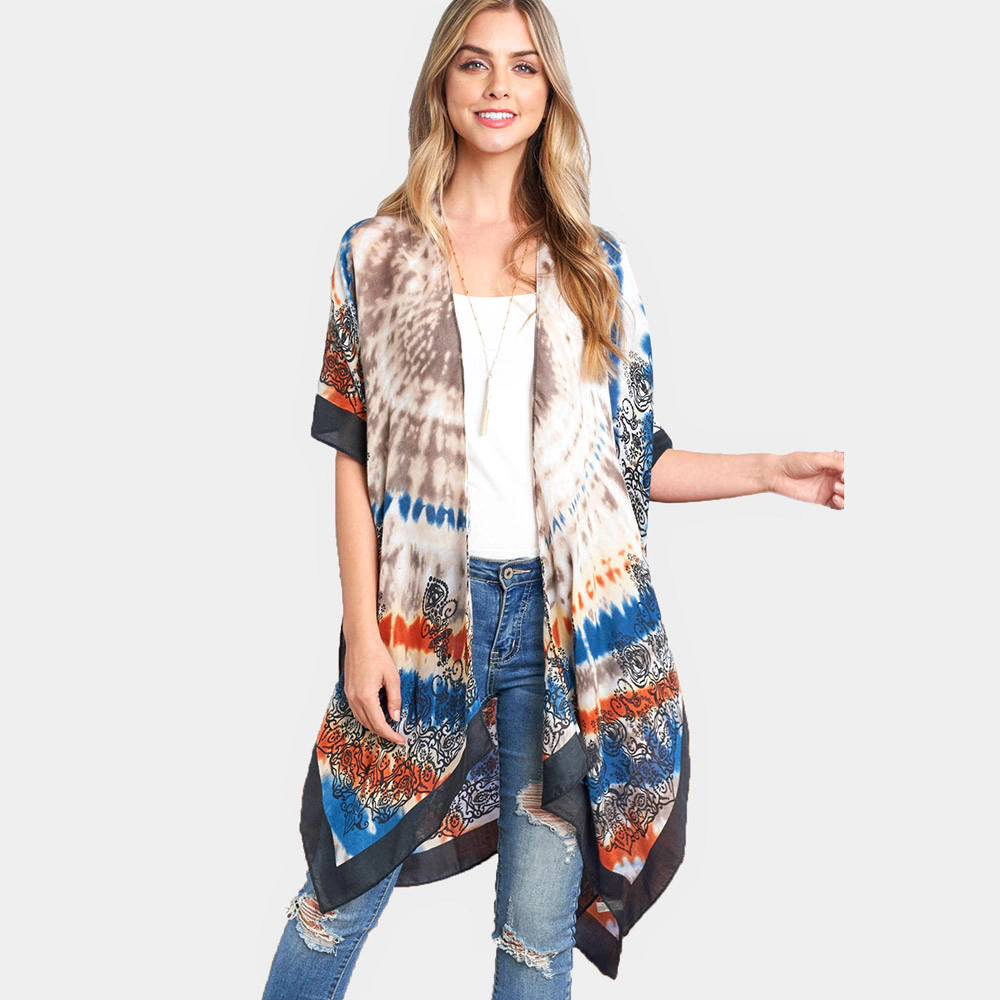 TRUEDAMES Women Tie Dye Boho Printed Cover Up Kimono Poncho