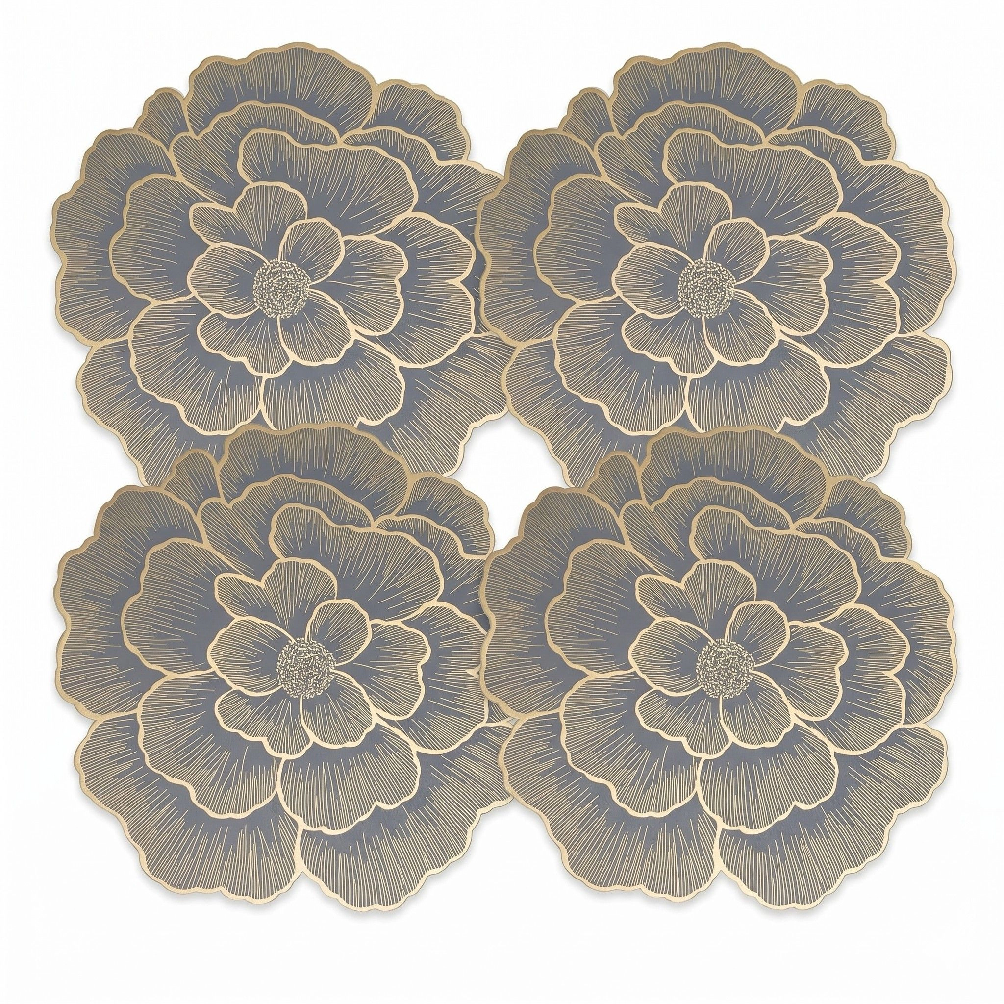 Alilang Unisex 4 Pack Floral Round PVC Placemats Gold Trim Washable Heat Resistant Table Mats