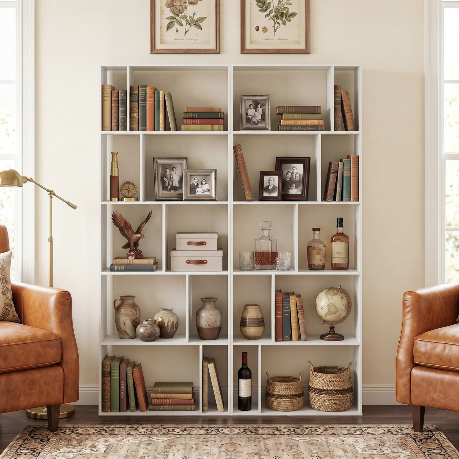SUGIFT 5-Tier 10-Cube White 65-in Tall Open Back Bookshelf Vertical Display with Anti-Tipping Kits