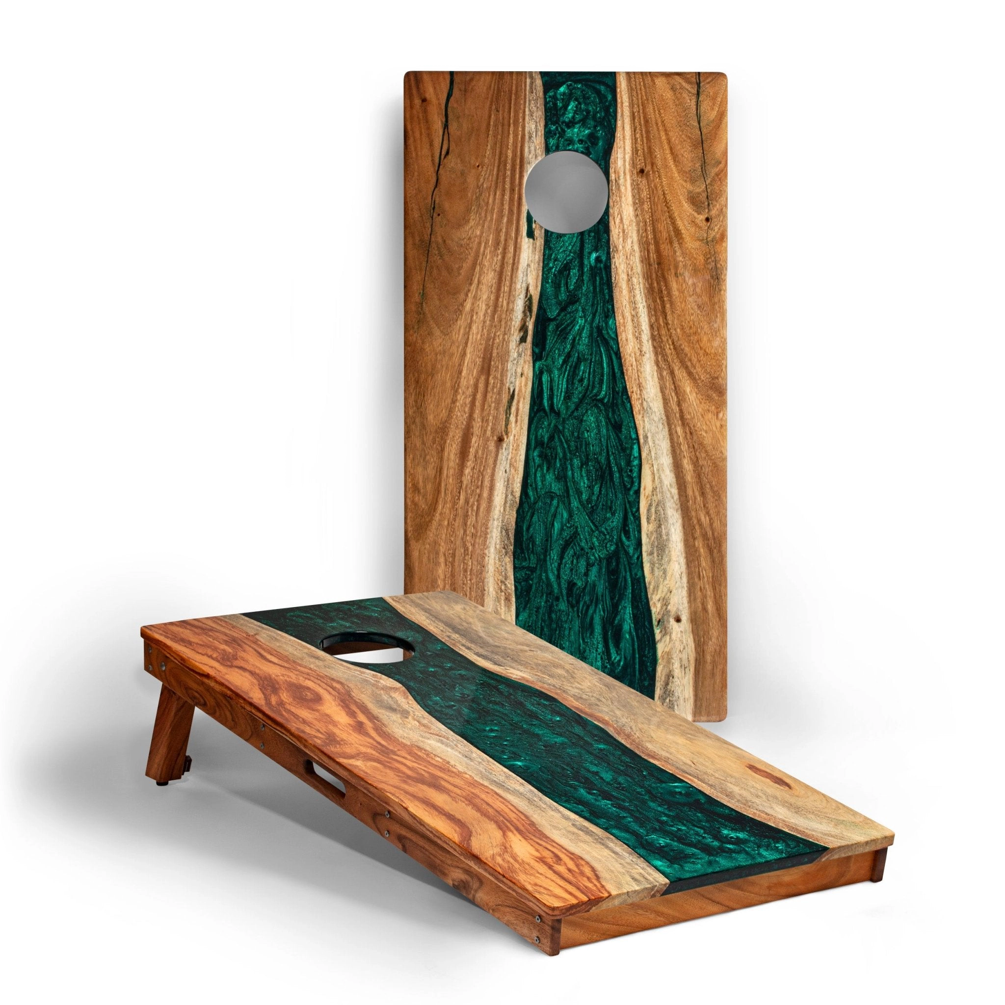 Elakai  The River Epoxy Resin With Live Edge Acacia Pathfinder Art Cornhole Boards