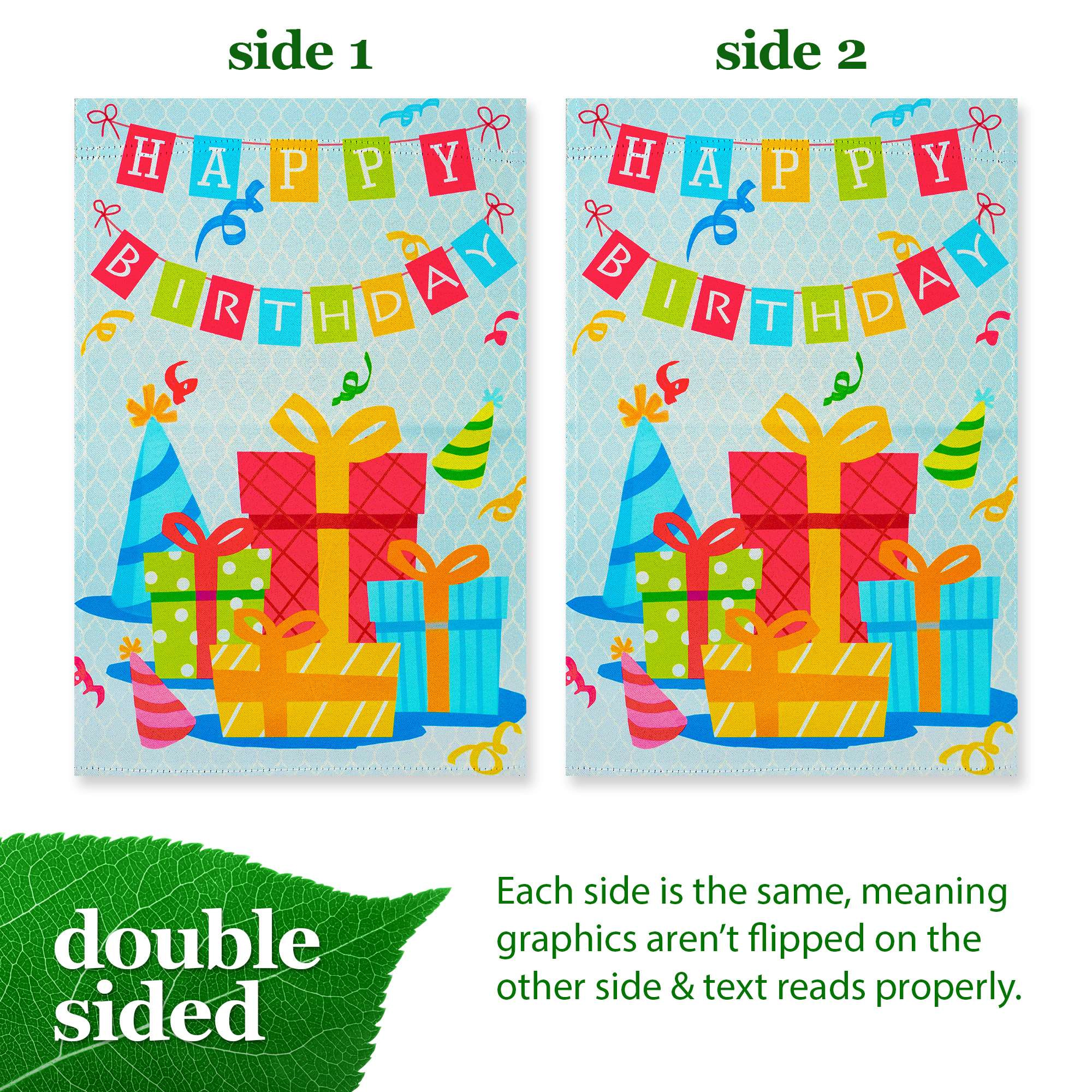 G128 Happy Birthday Presents Garden Flag 12x18 in Double-Sided Outdoor Yard Decoration