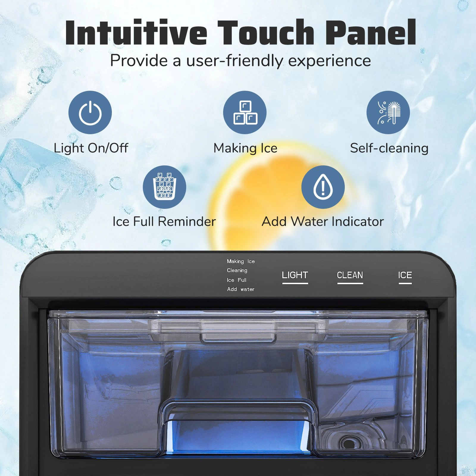 SlickBlue Black Portable Nugget Ice Maker Countertop Machine with Self Cleaning