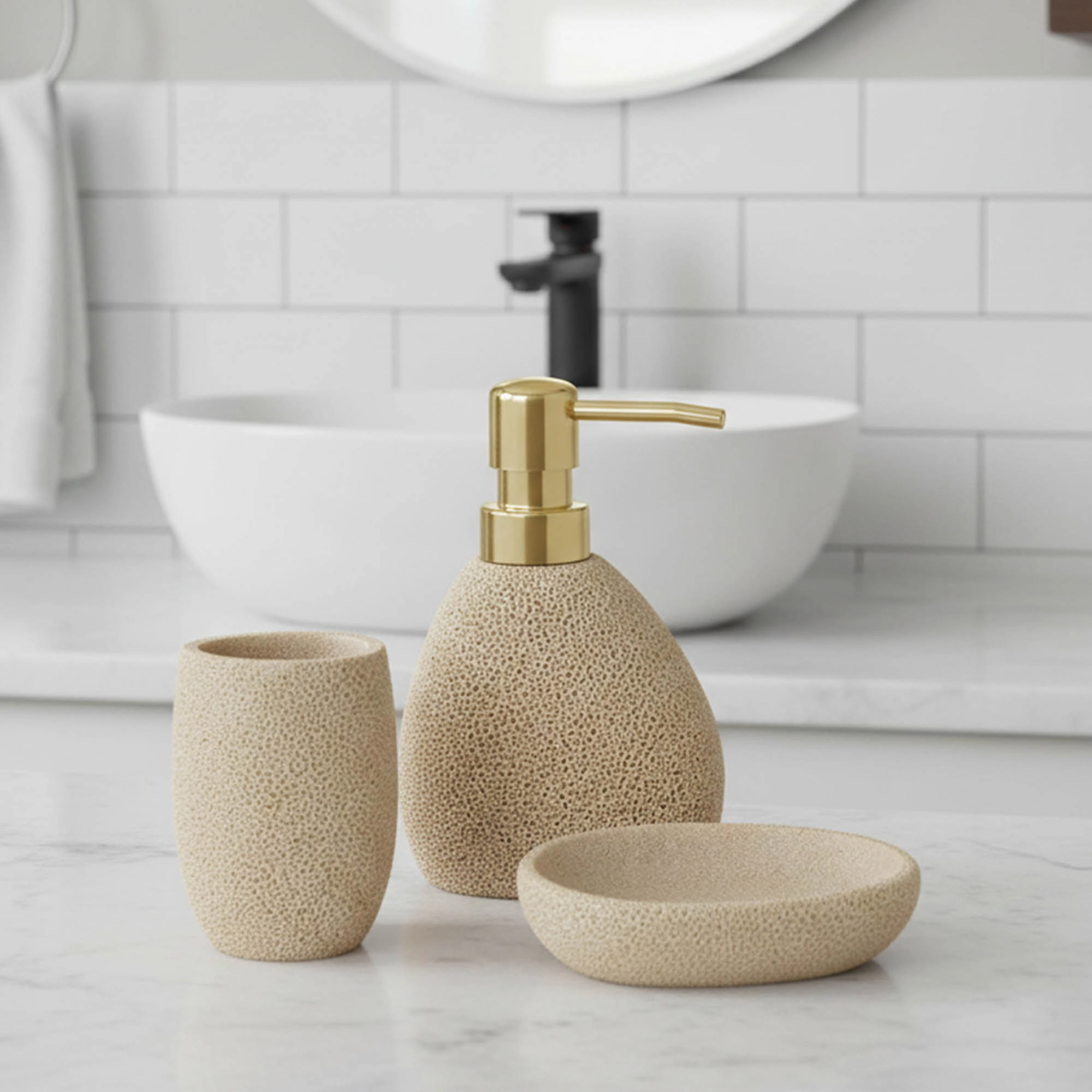 Evideco French Home Goods Sea Sponge Texture Polyresin Soap Dispenser, 7 oz