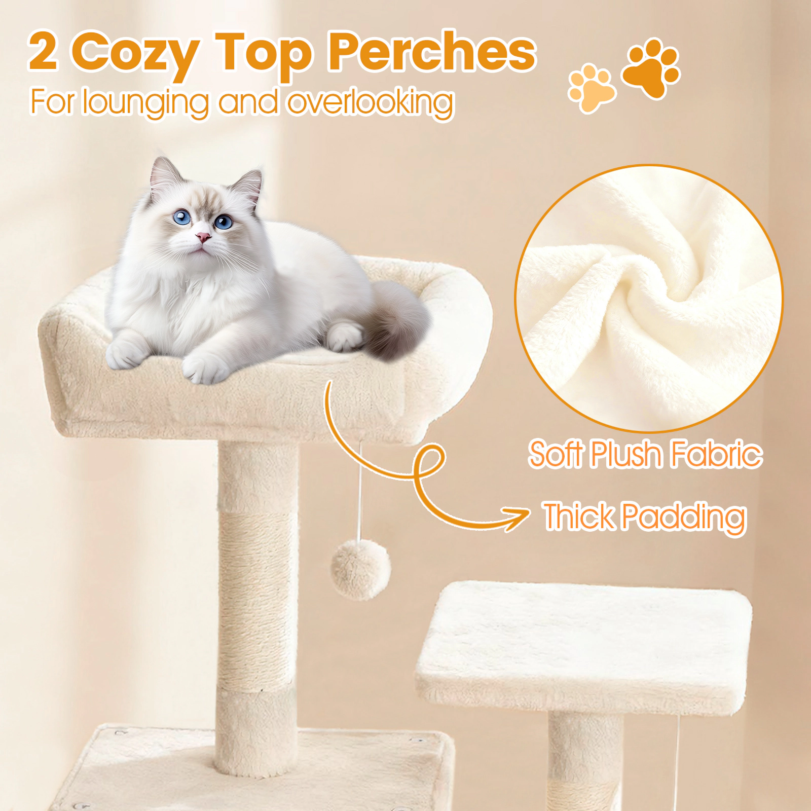 SUGIFT 66 Cat Tower with 2 Condos Perches Hammock and Woven Basket